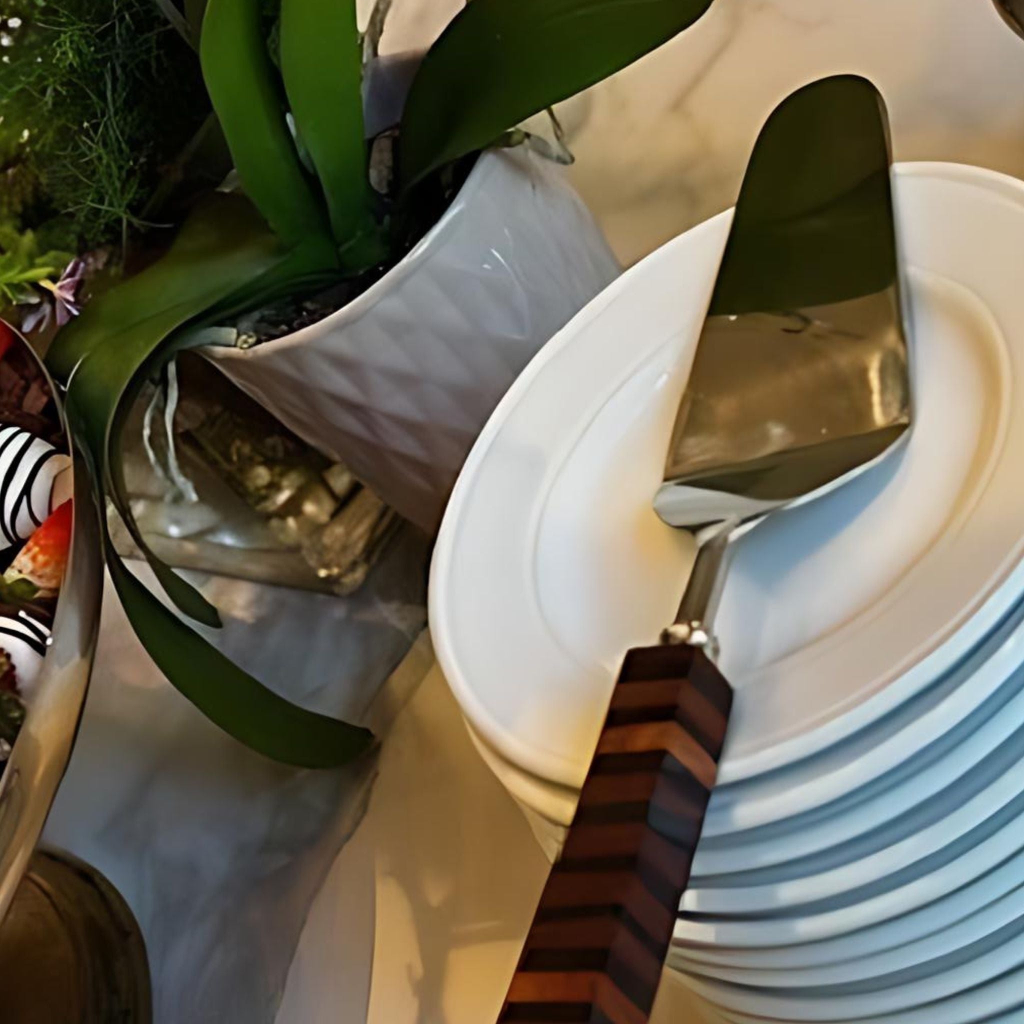 Striped Wood Cake Server