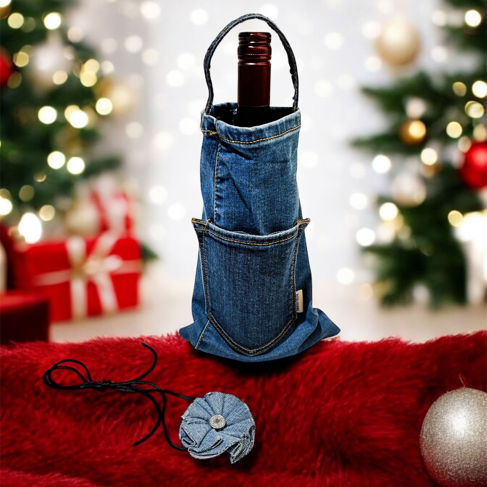 Denim Wine Bag & Hair Tie/Choker