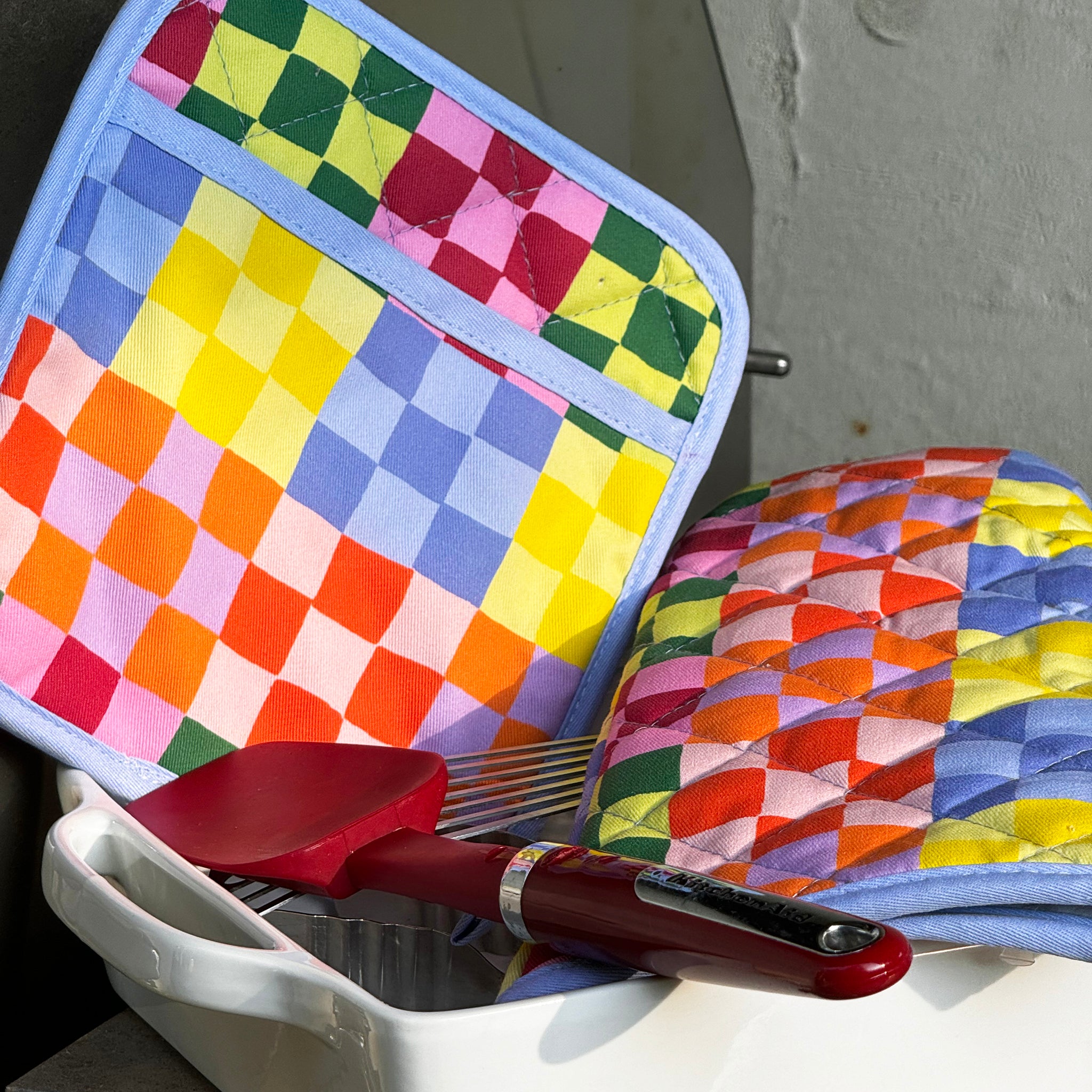 Rainbow Check Mitt & Pot Holder Set