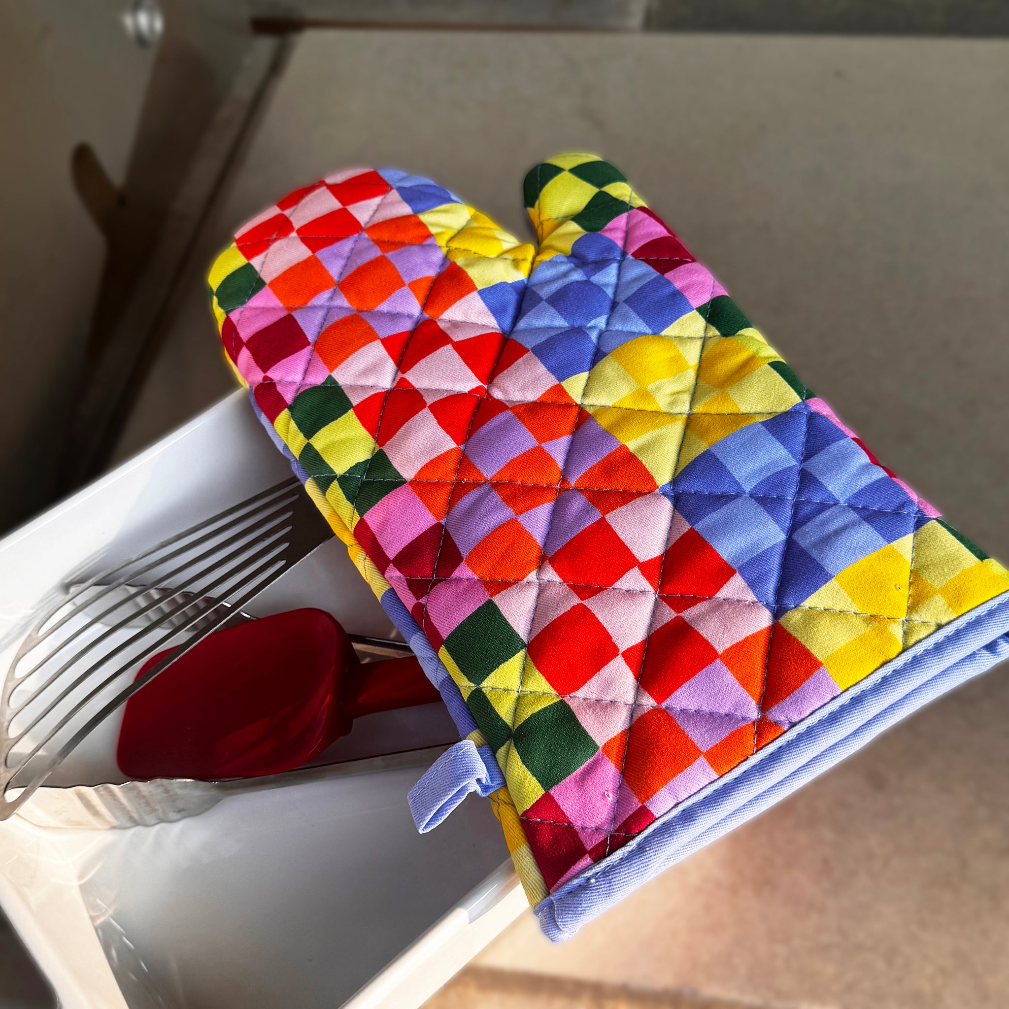 Rainbow Check Mitt & Pot Holder Set