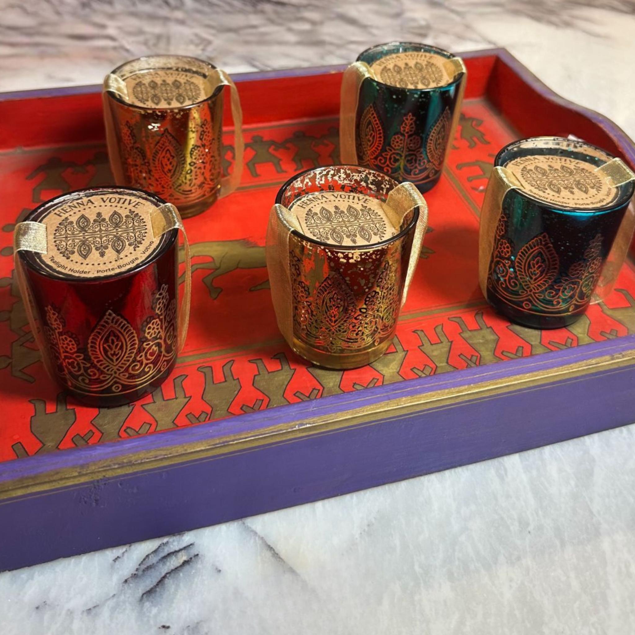 Henna Votive With Tealight - 3 Piece Set