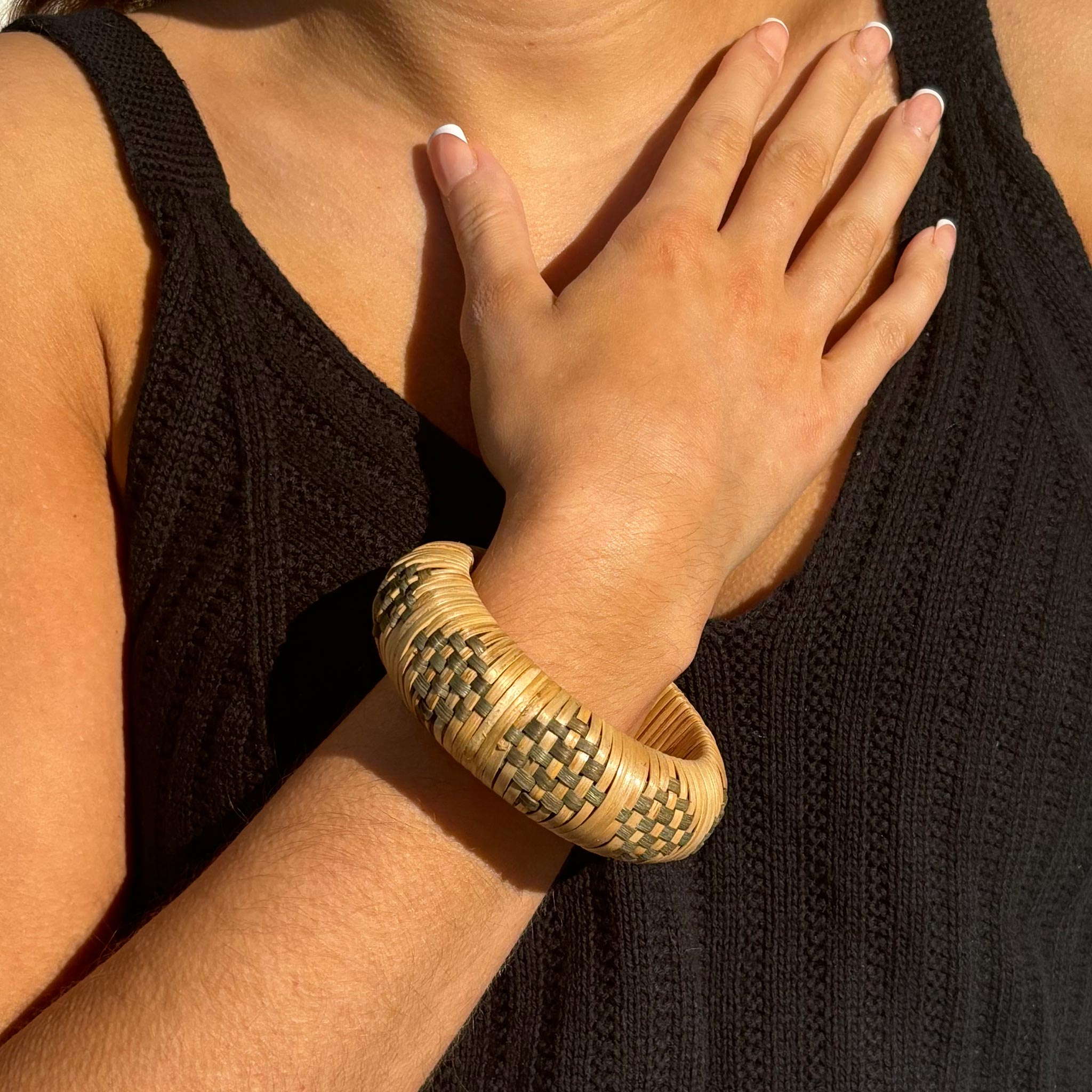Rani Handwoven Bangle - Olive Rattan with Natural, Earthy Hues