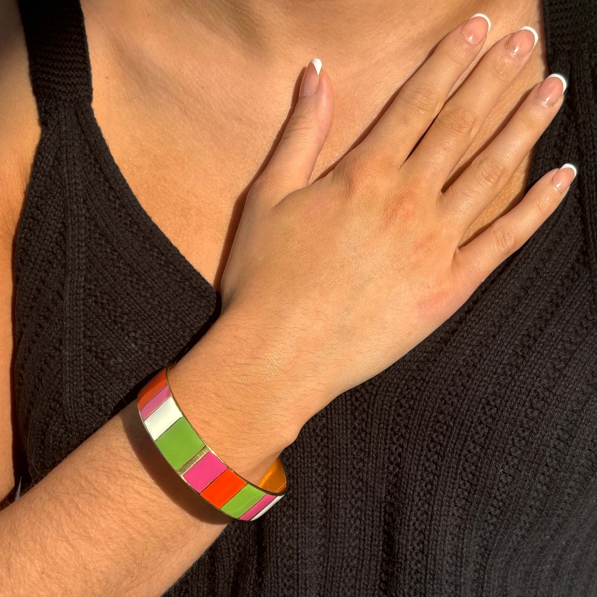 Sheetal Enameled Bangle - Color-Blocked Brass with Vibrant Enamel Accents