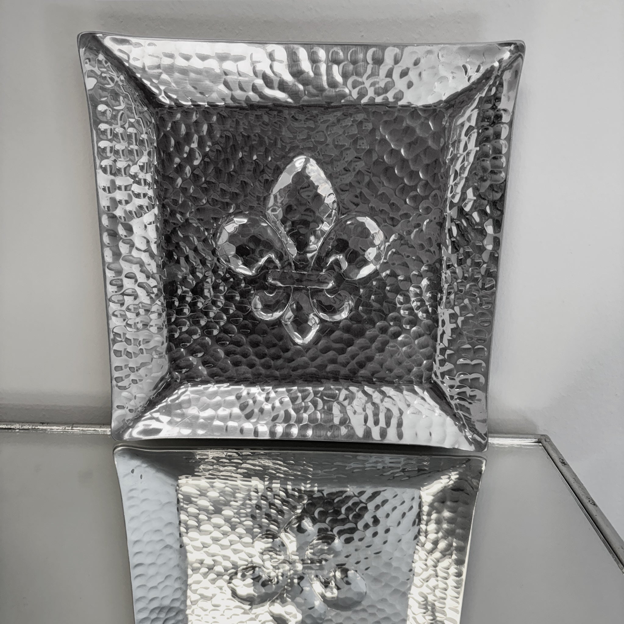Silver Hammered Square Tray with FDL Emblem