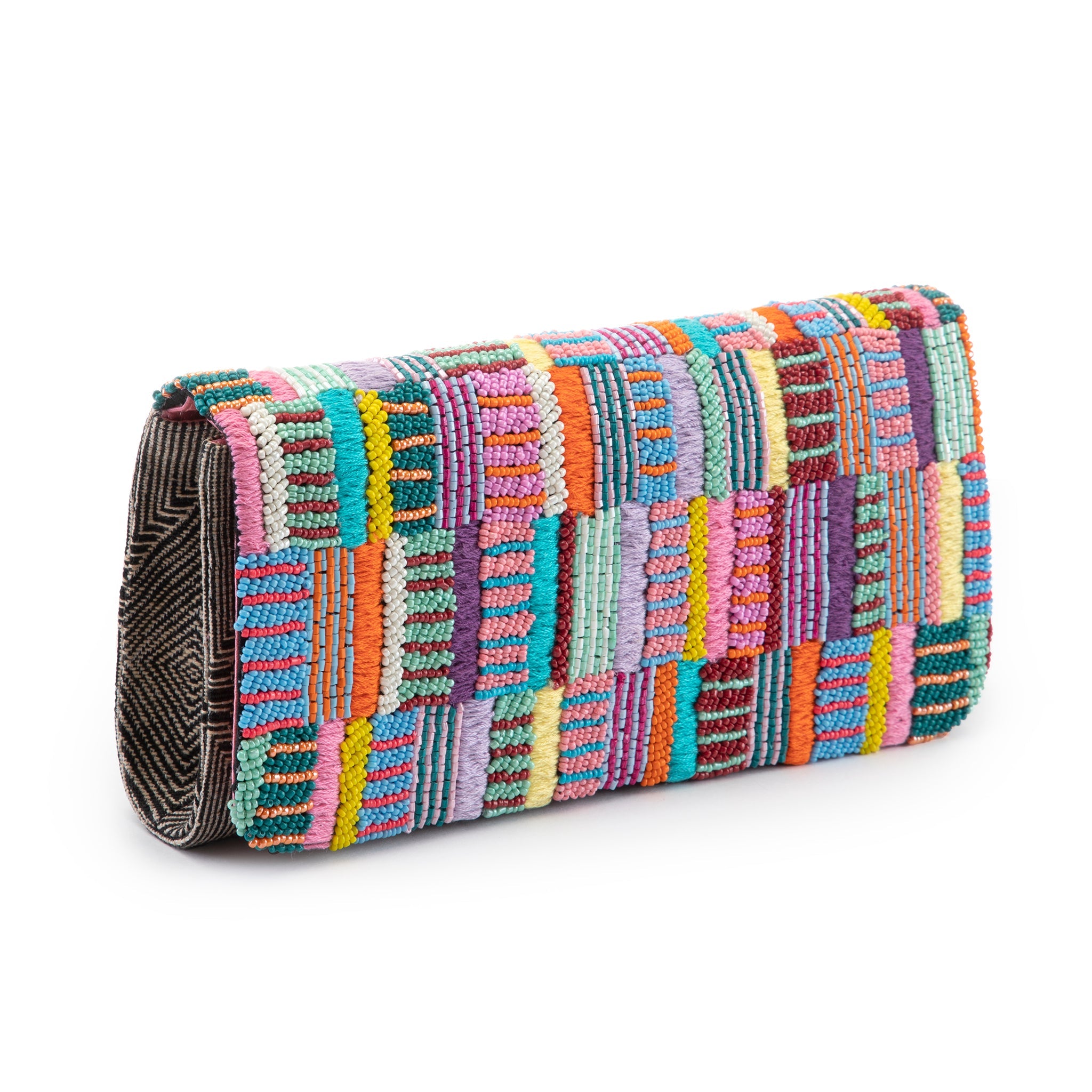 Sikh Clutch with Striped Beaded Woven Raffia