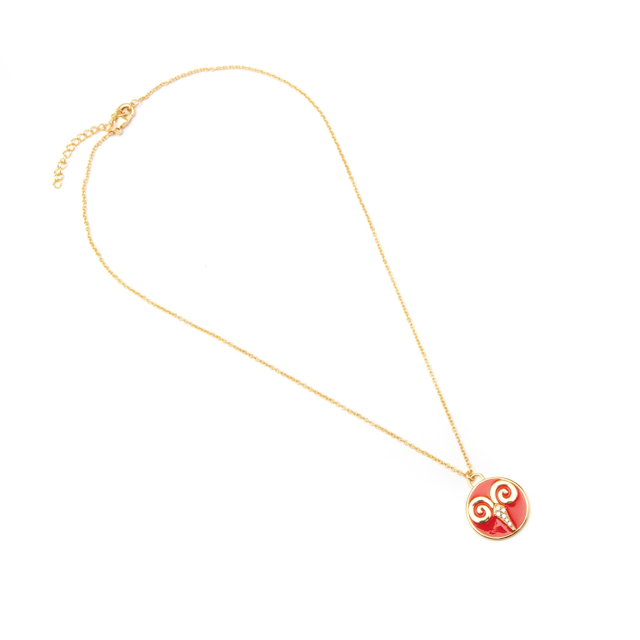 Celestial Aries Necklace – Gold Ram with Dazzling Red Enamel