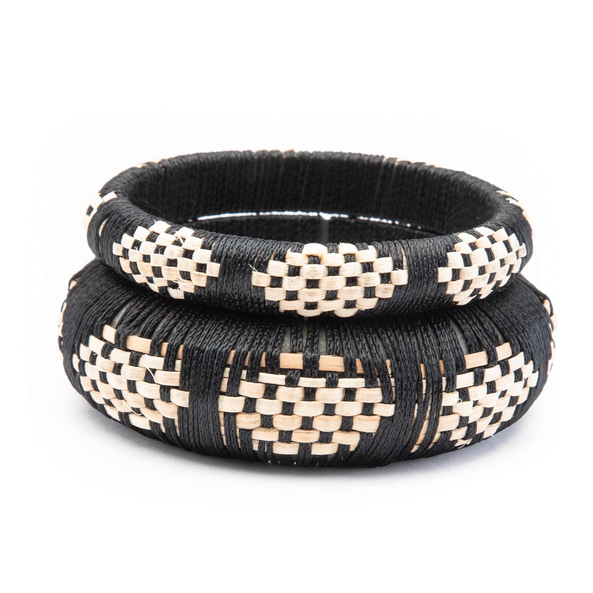 Easha Bold Black-and-White Handwoven Rattan Bangle Set
