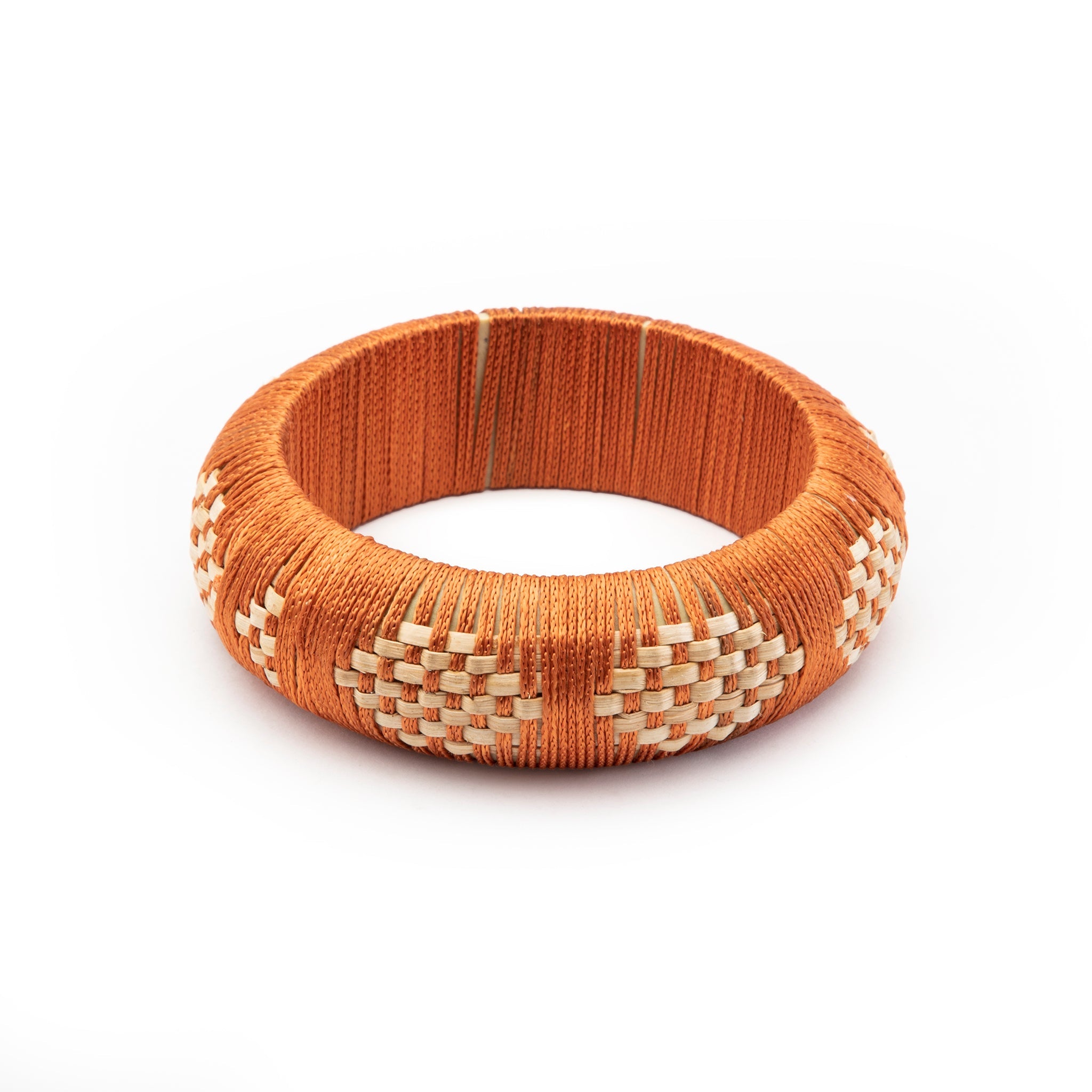 Lalika Vibrant Orange Handwoven Cotton & Rattan Bangle