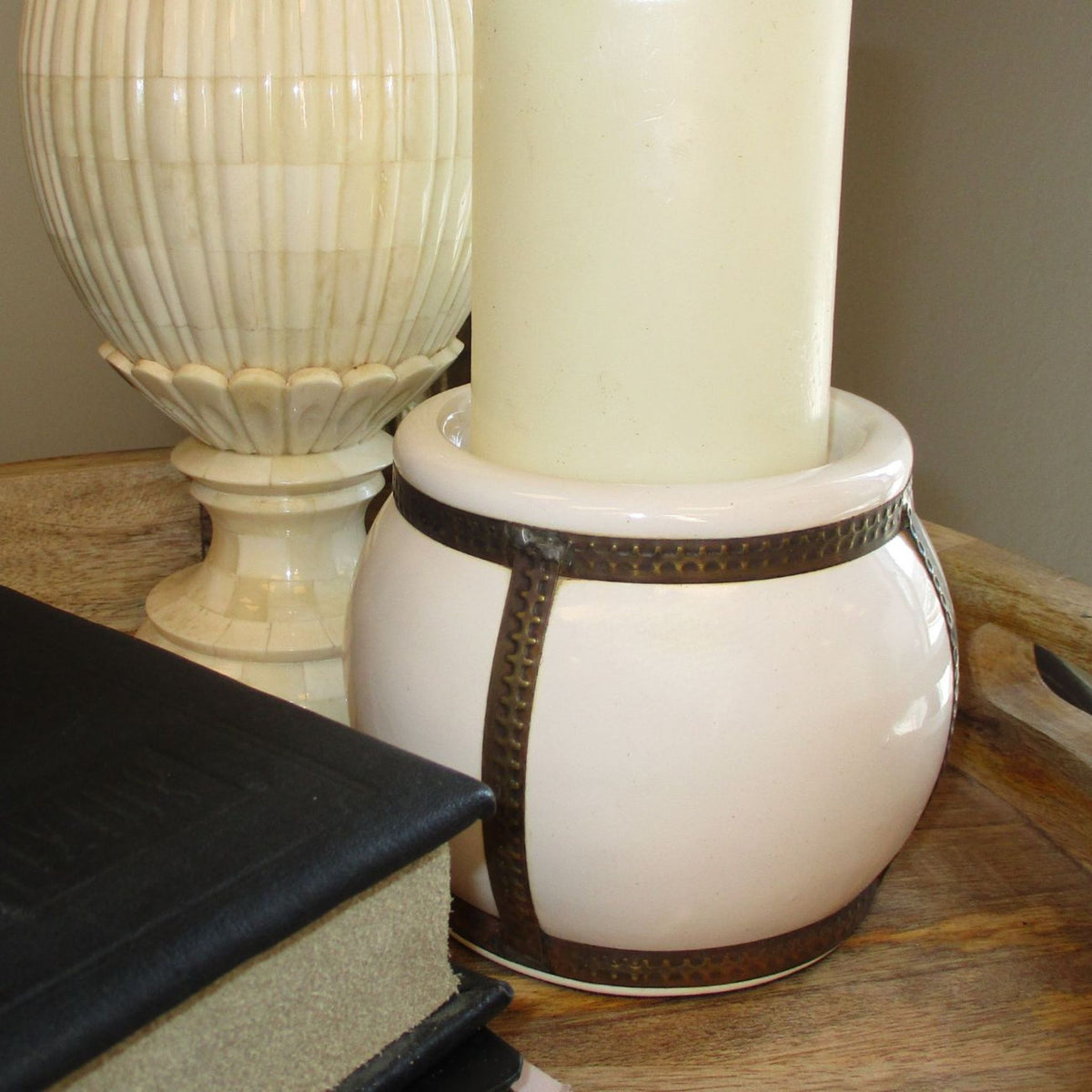 White Candle Pillar Holder | Shastrahome.com