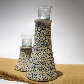 Arabesque Candle holders – Intricate, Earthy Design with Glass Votive