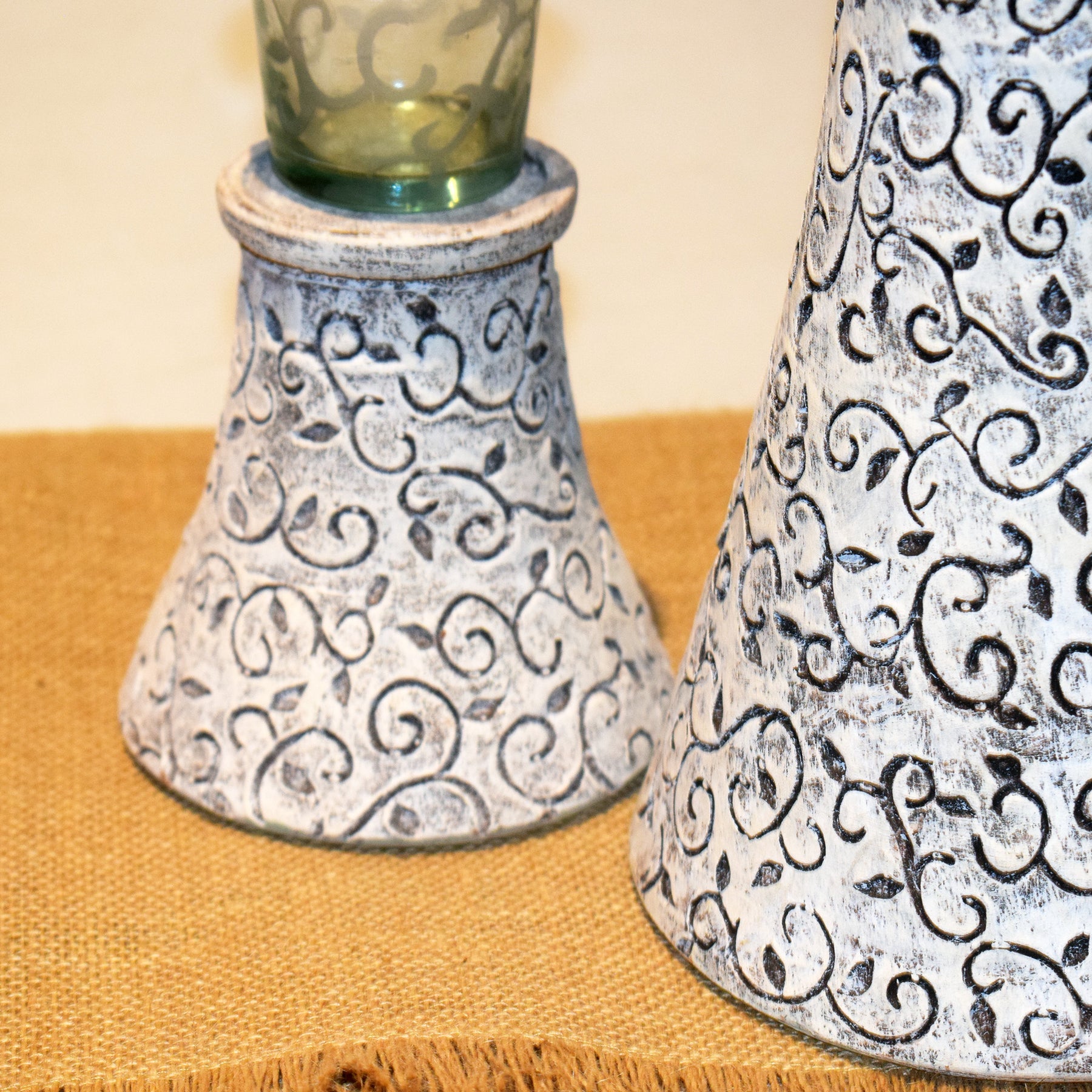 Arabesque Candle holders – Intricate, Earthy Design with Glass Votive