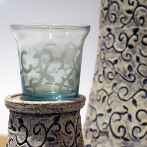 Arabesque Candle holders – Intricate, Earthy Design with Glass Votive