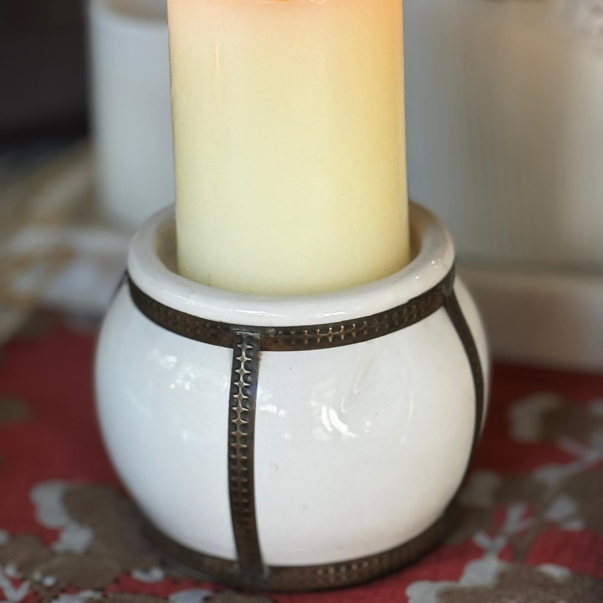 White Candle Pillar Holder | Shastrahome.com