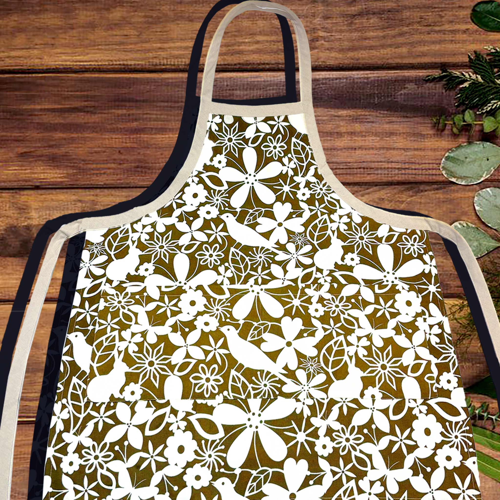 Adult Earthy Olive Floral Apron