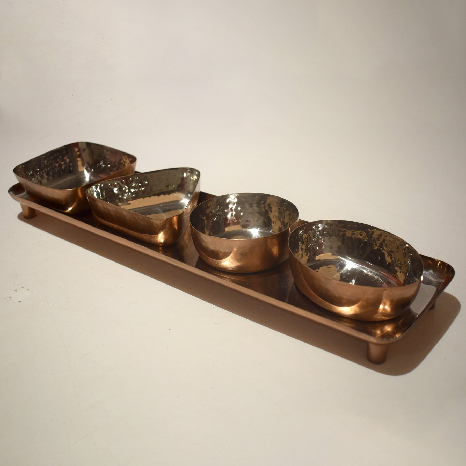 Copper Condiment Tray with 4 Bowls – Stylish Snack Organizer