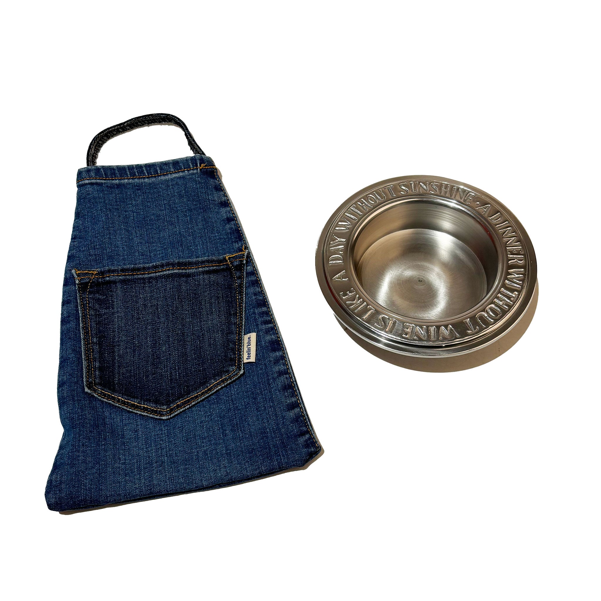 Denim Wine Bag & Aluminum Wine Coaster