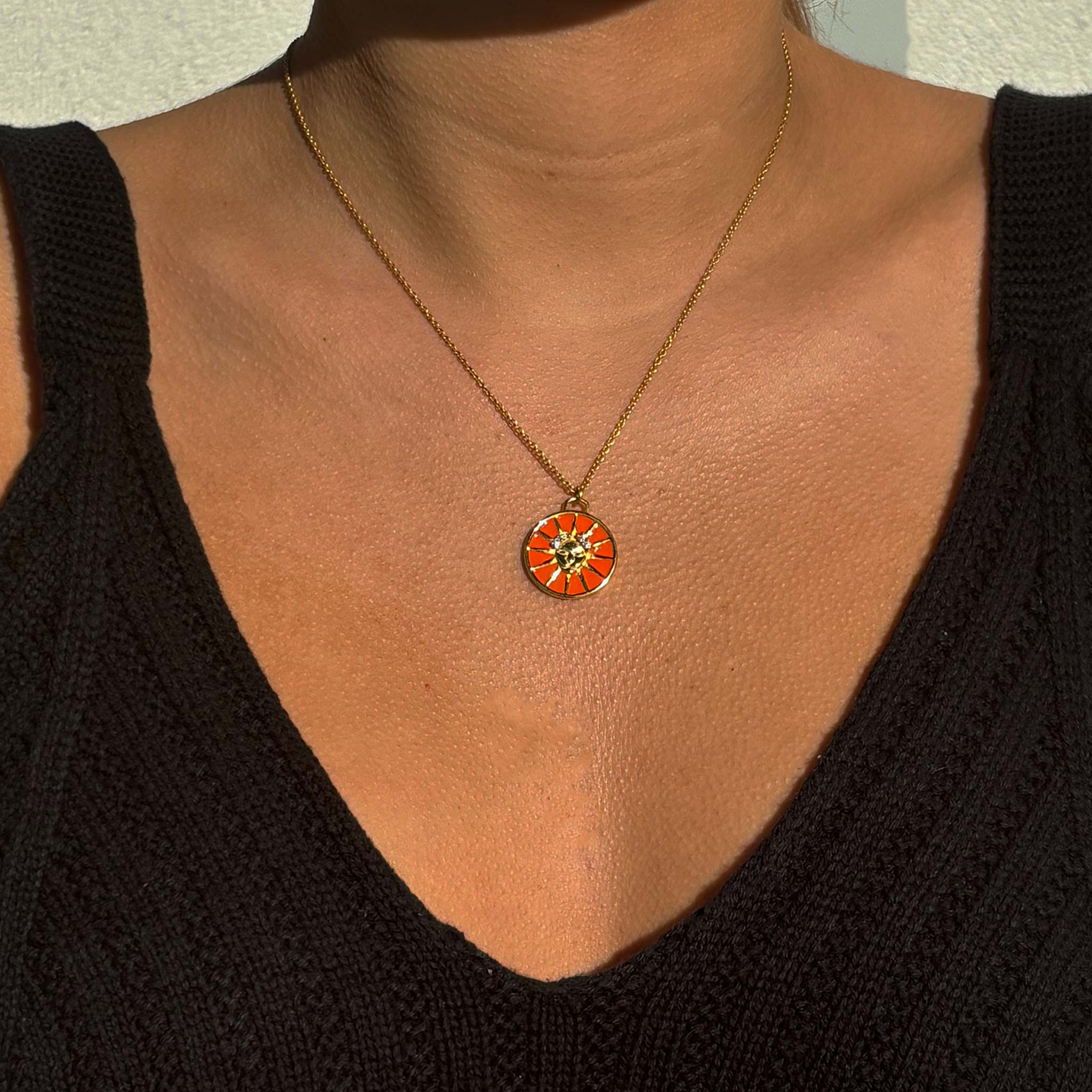 Celestial Leo Necklace – Gold Lion with Dazzling Orange Enamel