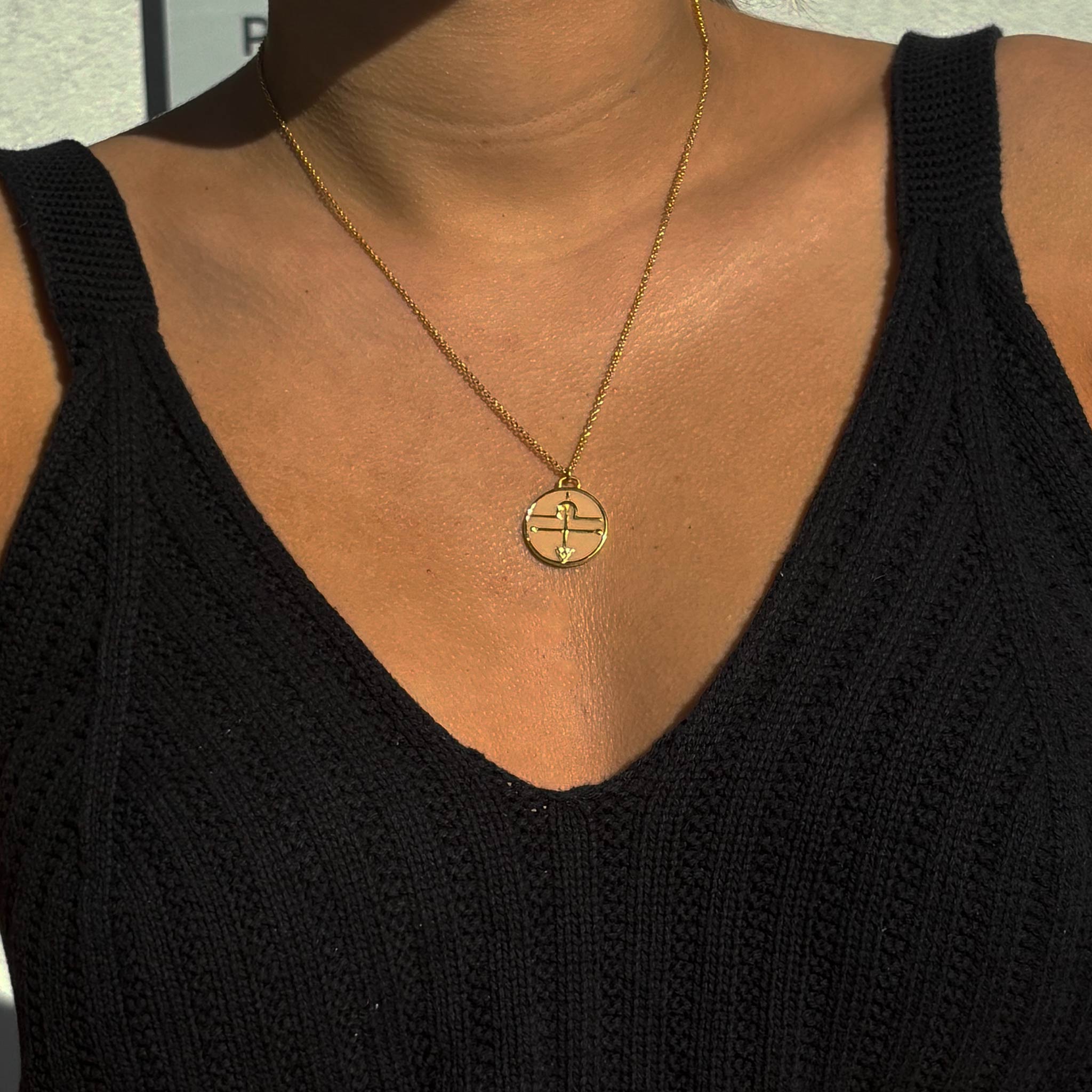 Celestial Libra Necklace – Gold Balance Symbol with Peach Enamel