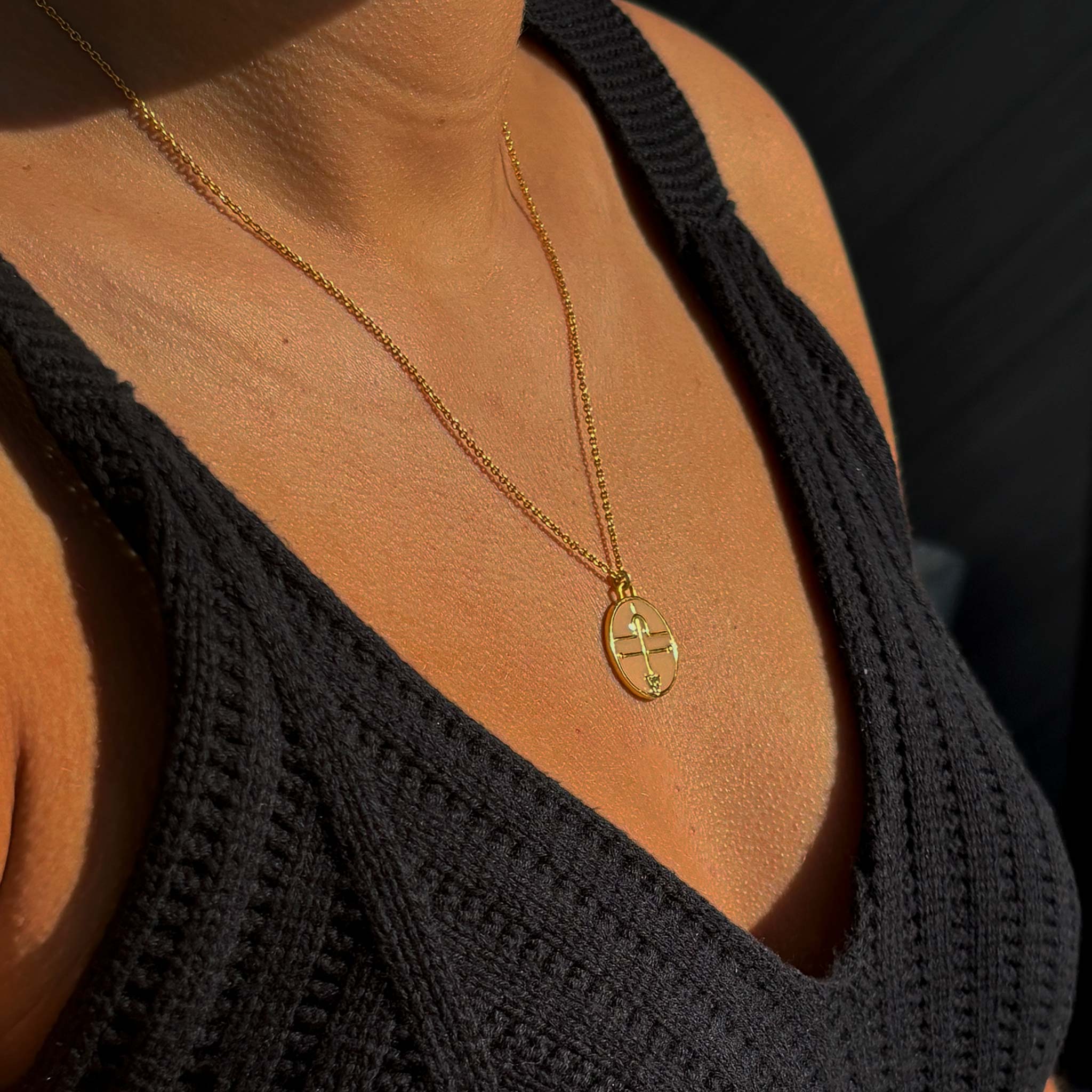 Celestial Libra Necklace – Gold Balance Symbol with Peach Enamel