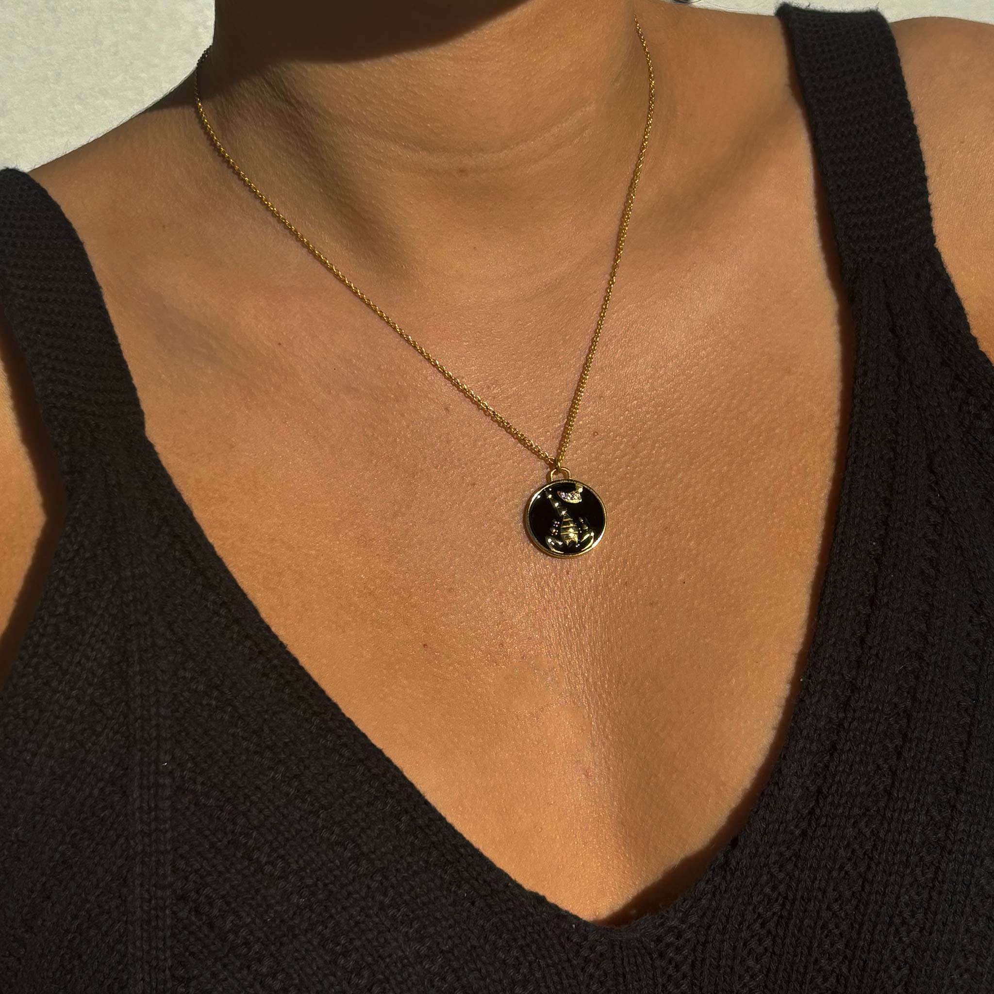 Celestial Scorpio Necklace – Gold Scorpion with Black Enamel