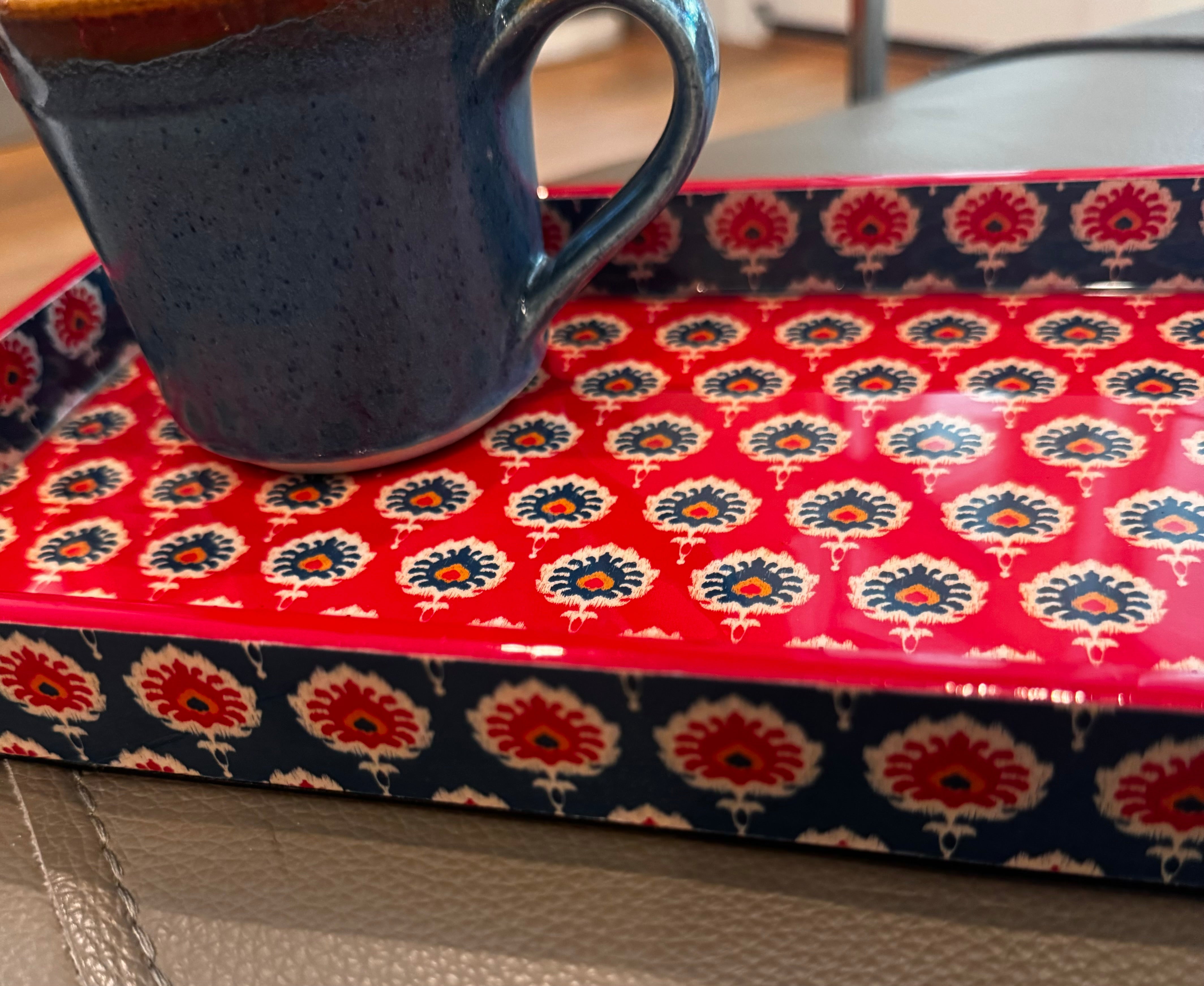 Gulmohar Tray – Enameled Floral Wood Design, Perfect for Tea