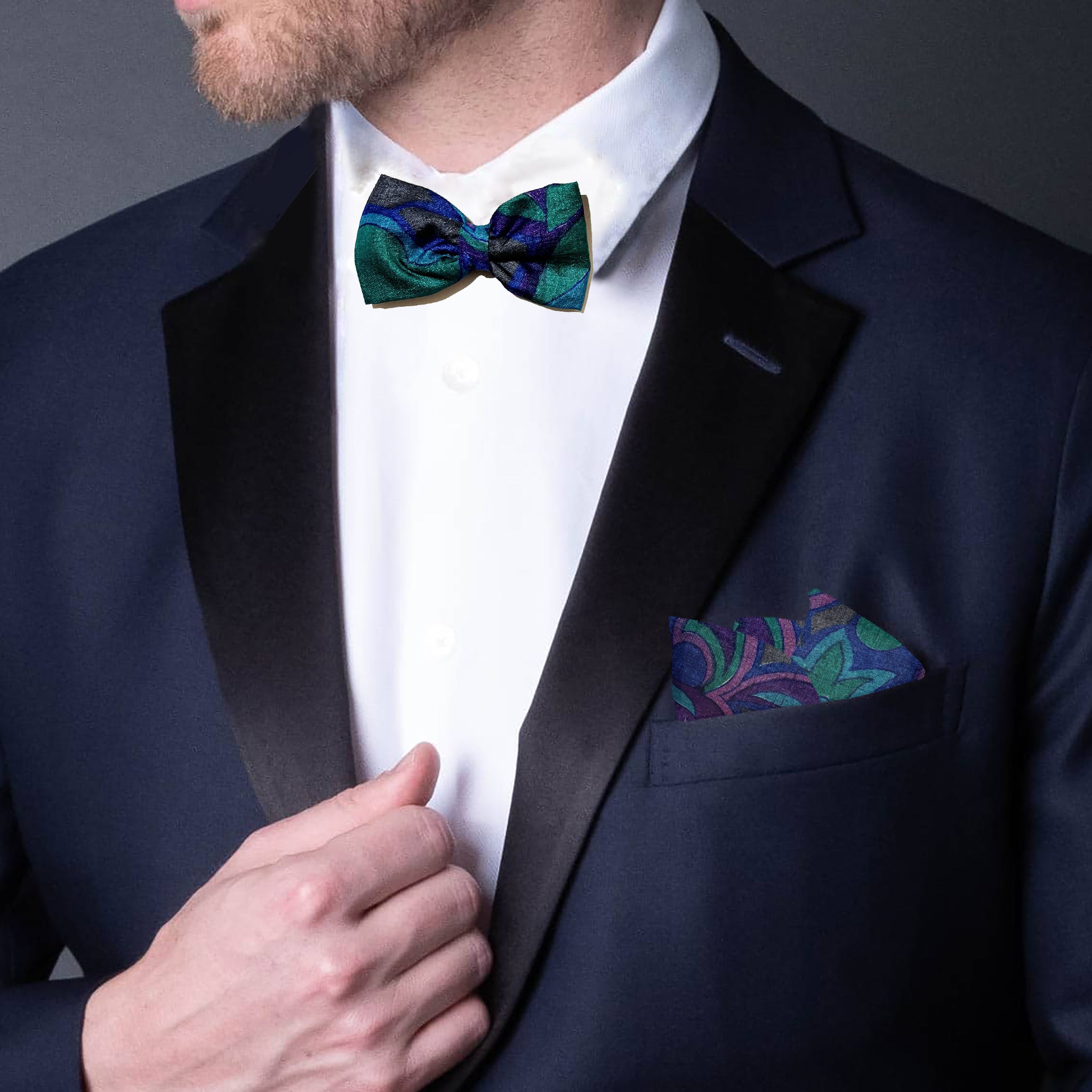 Indigo Imperial Bowtie + Pocket Square