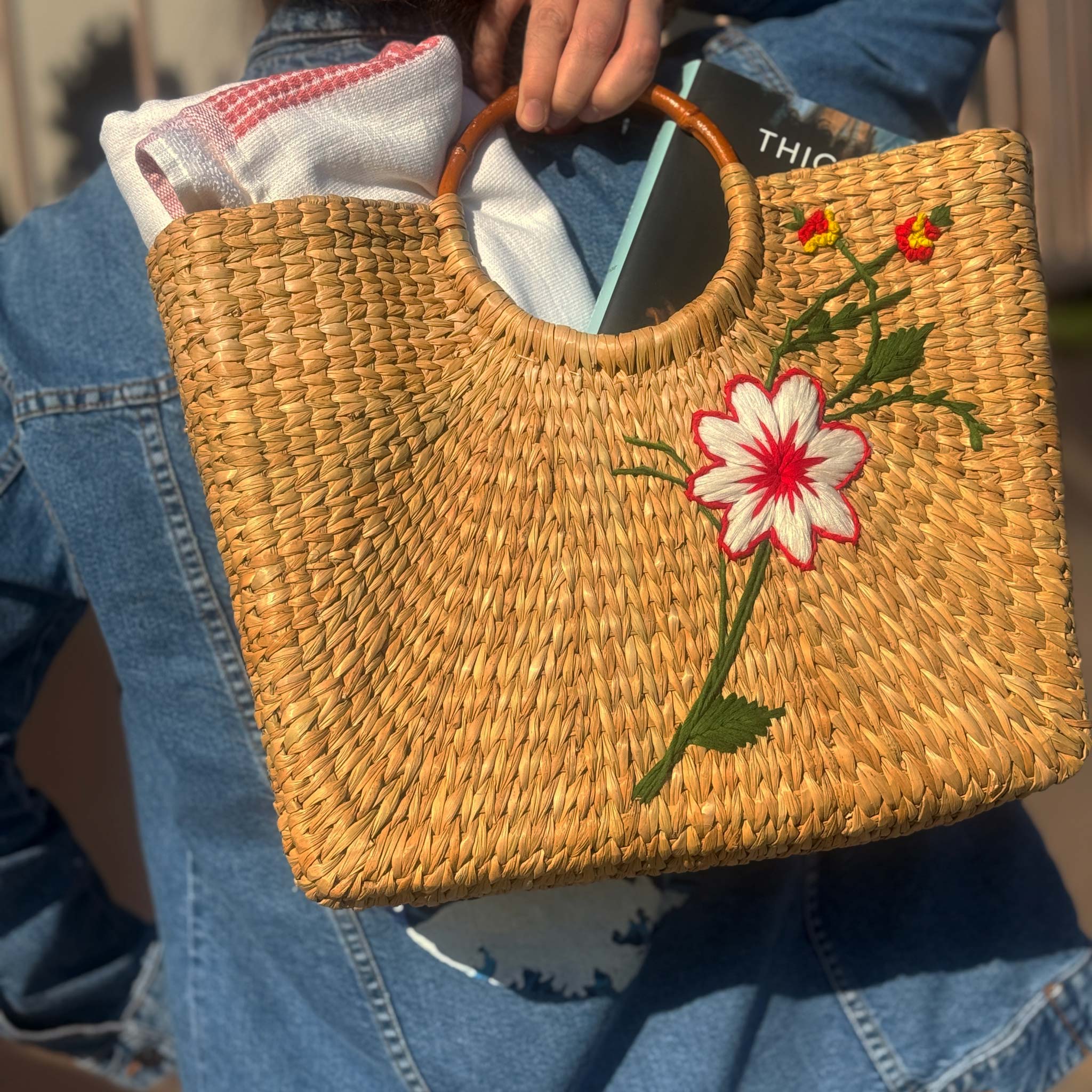 Uma Straw Handmade Embroidered Square Bag