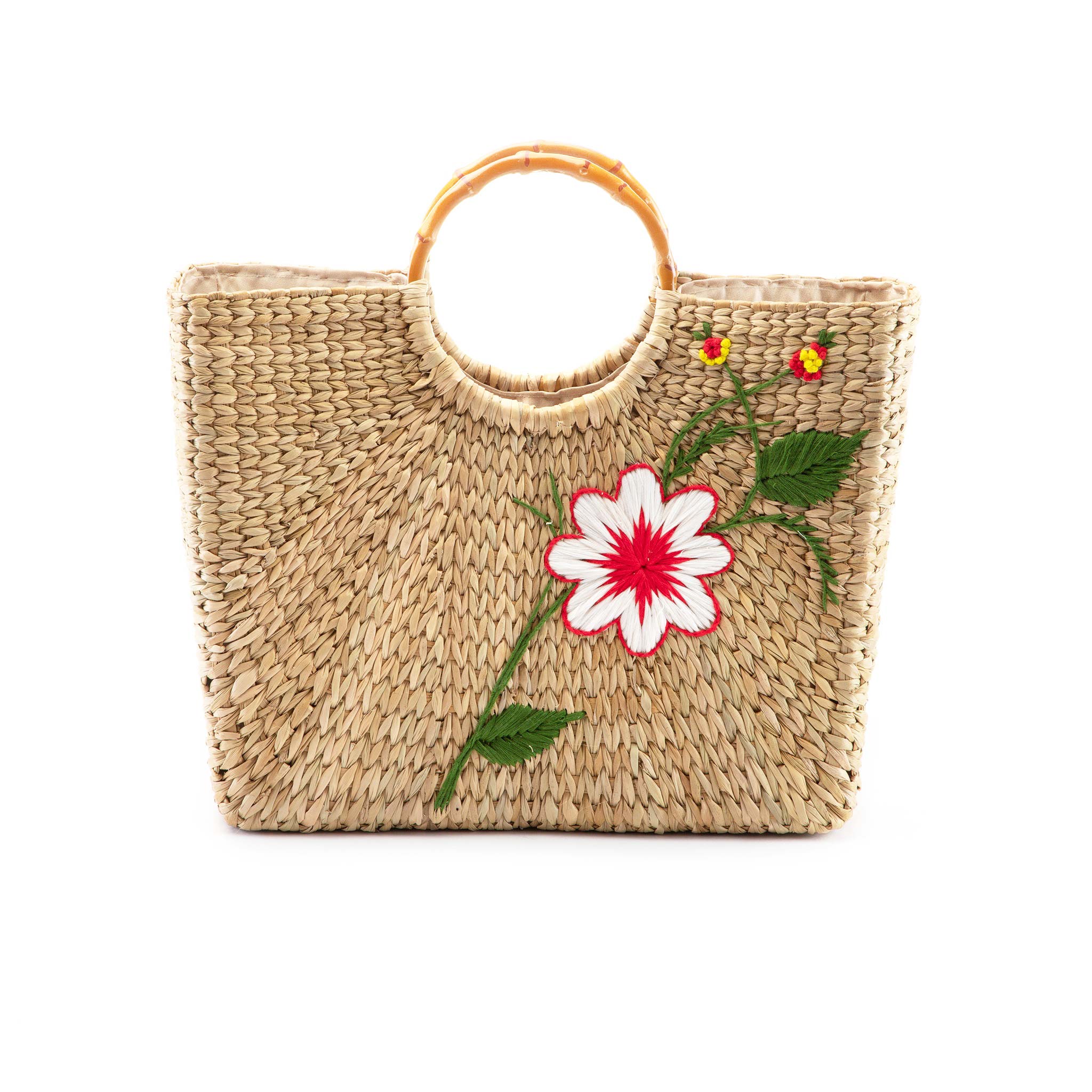 Uma Straw Handmade Embroidered Square Bag