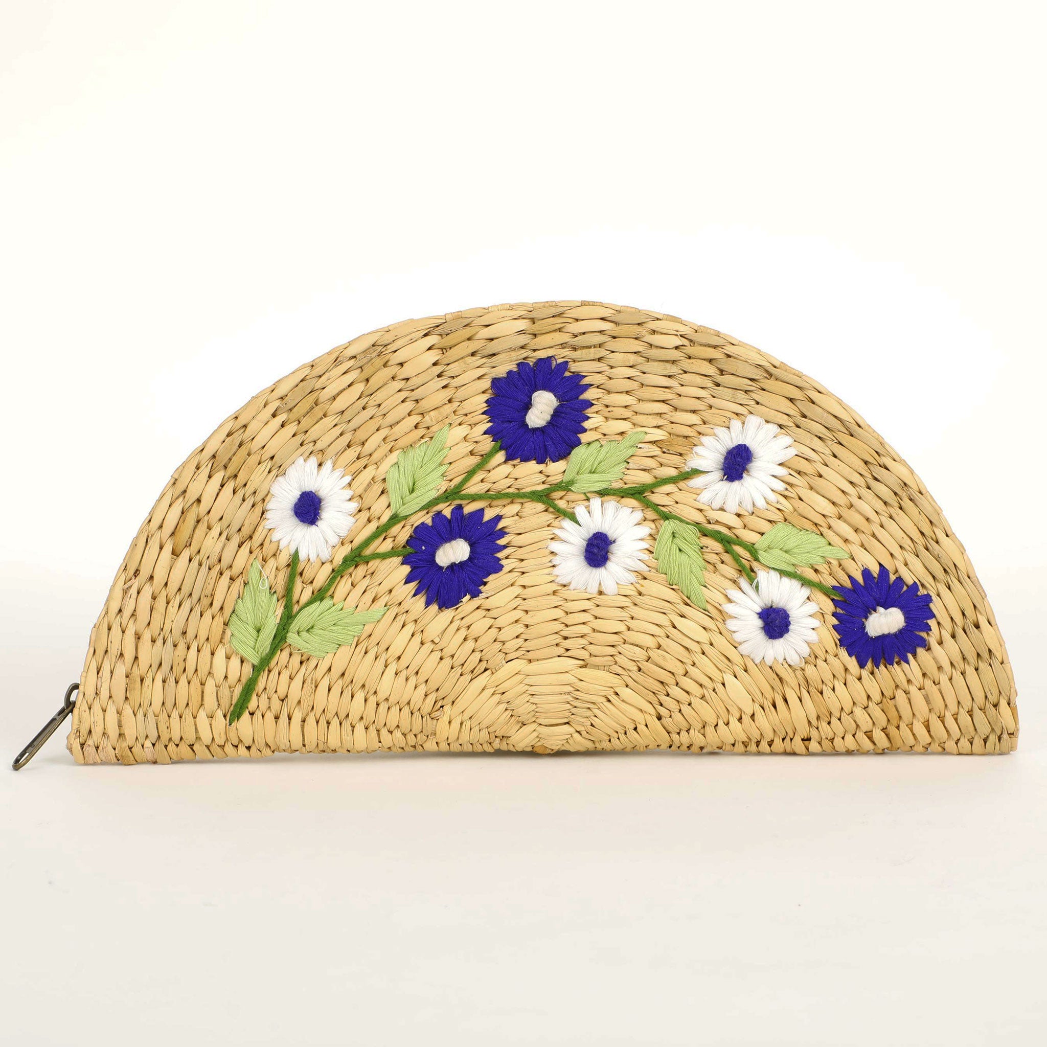 Shaila Straw Handmade Embroidered Clutch