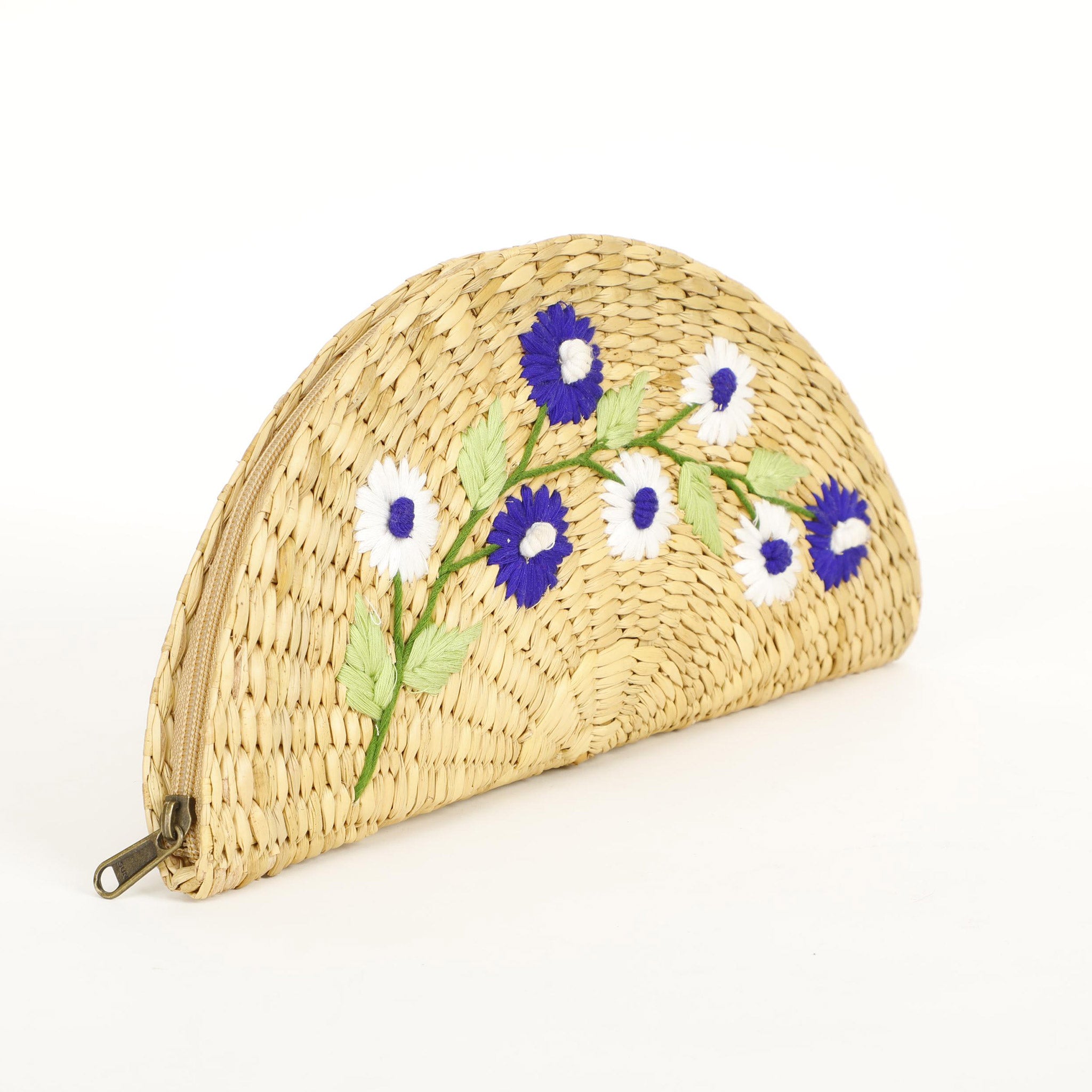 Shaila Straw Handmade Embroidered Clutch