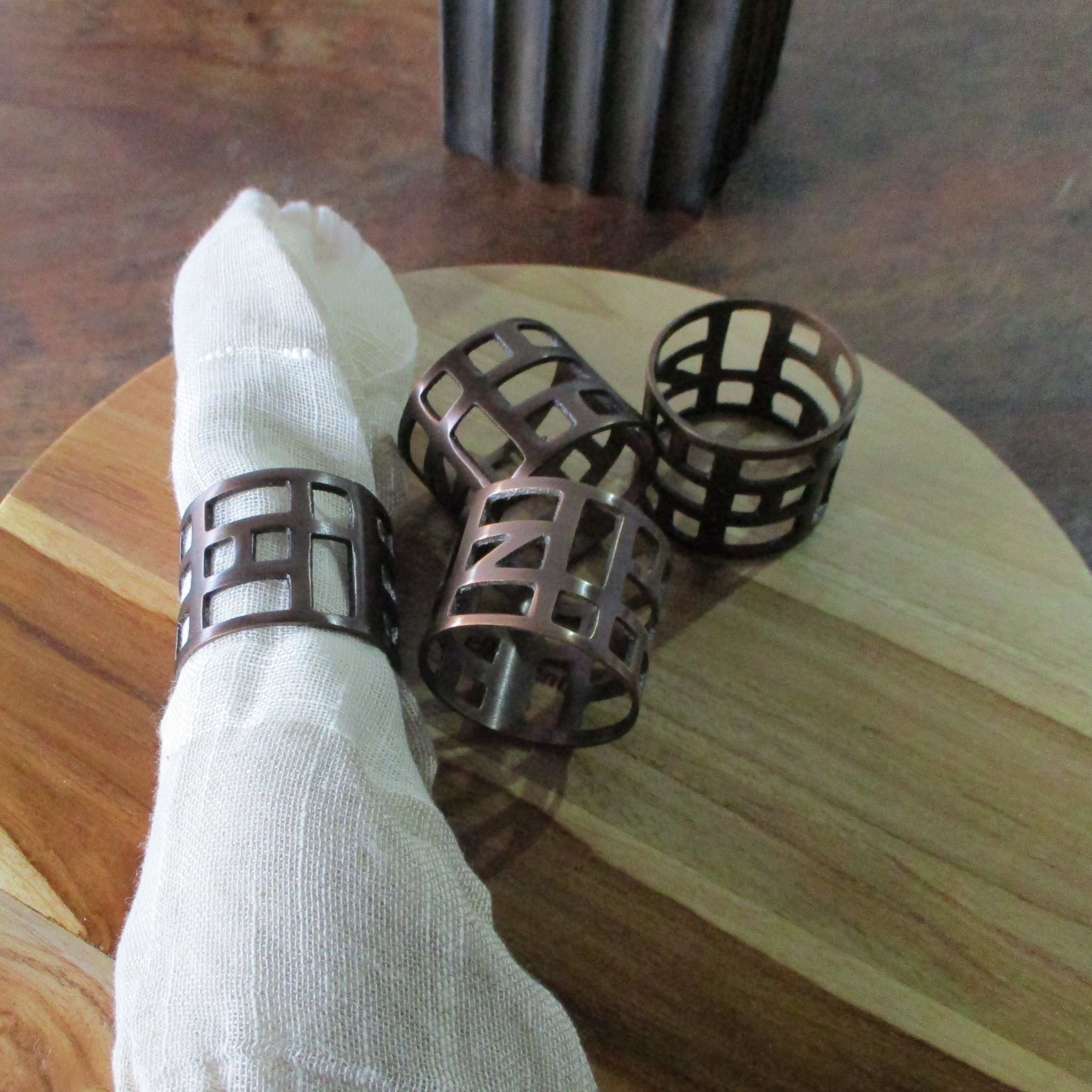 Copper Napkin Rings - Hollow Set of 4