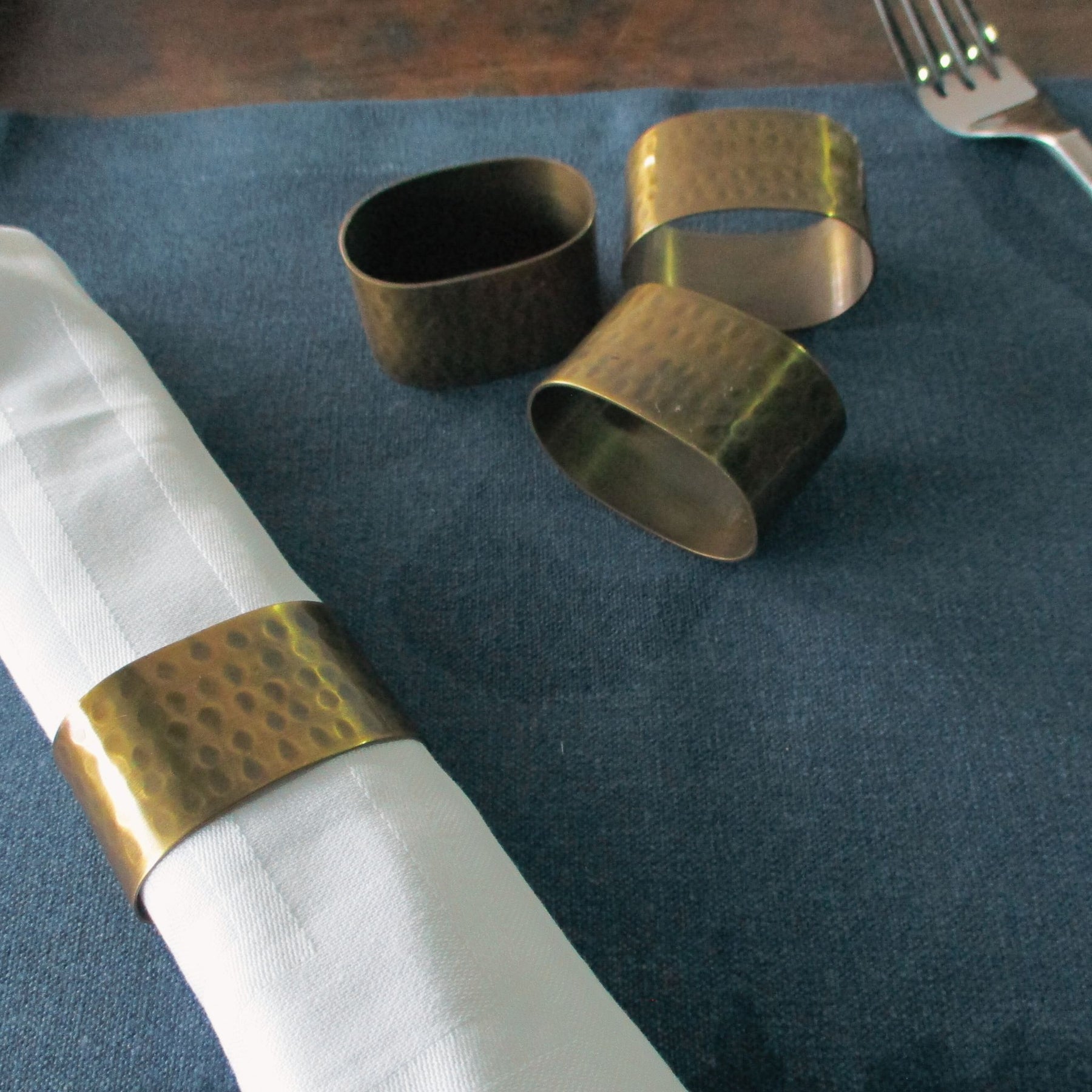 Brass Napkin Rings - Hammered Set of 4