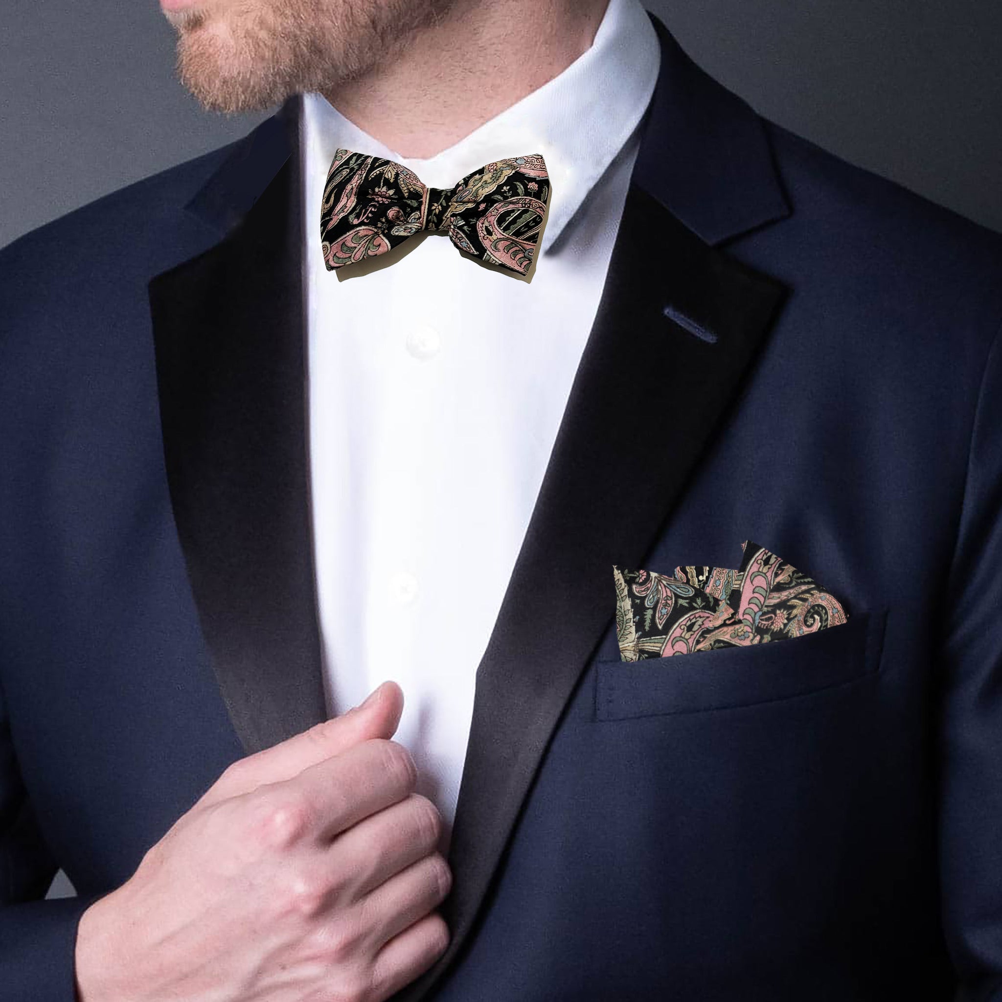 Obsidian Luxe Bowtie + Pocket Square