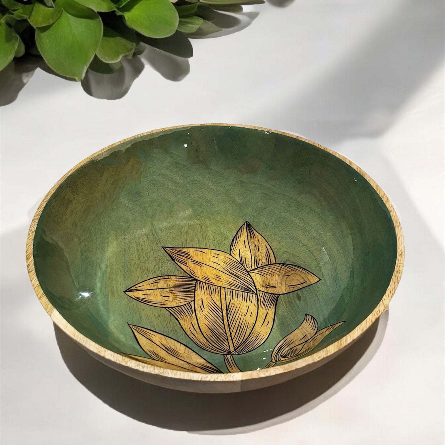 Blue Wooden Iris Floral Bowl - Small or Large