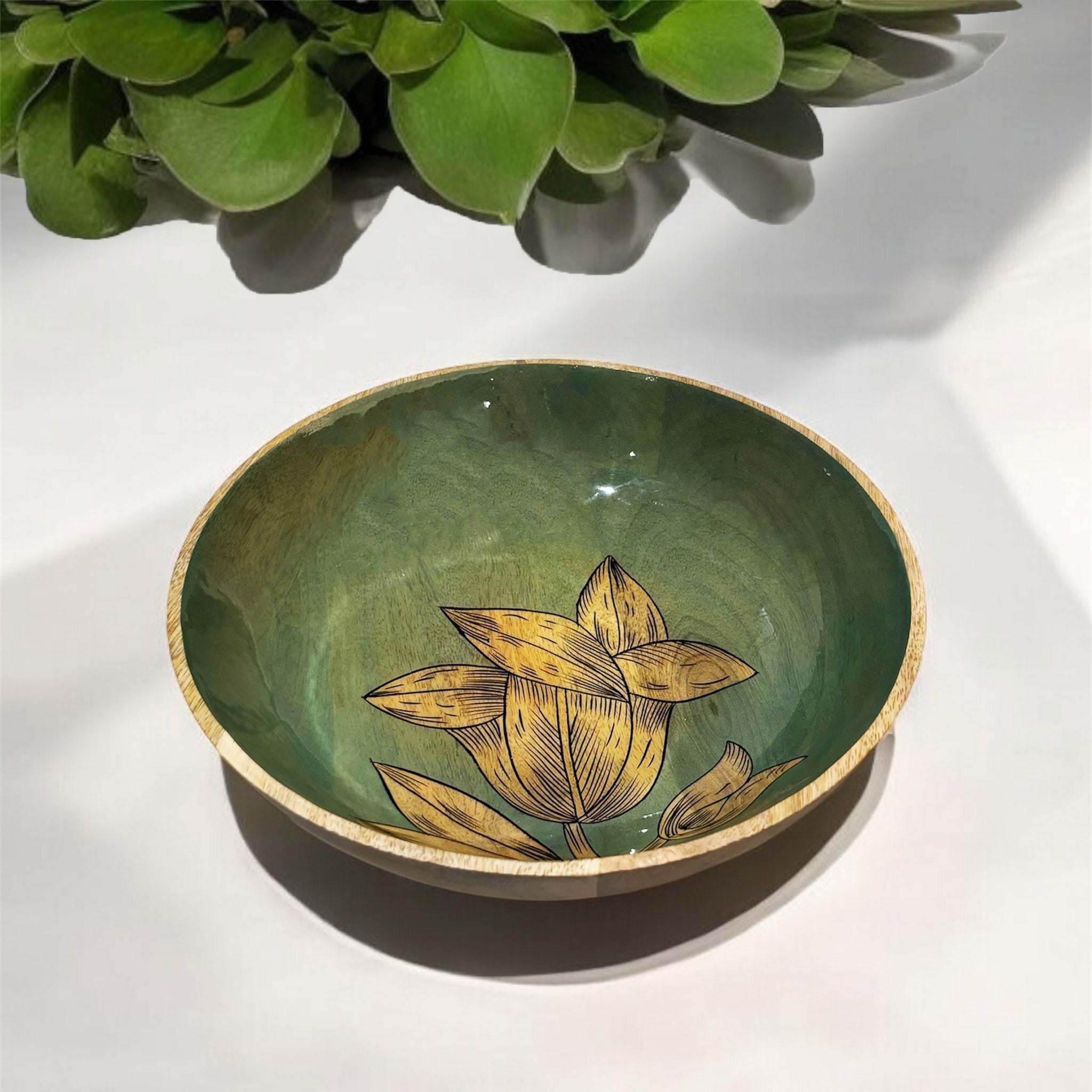 Blue Wooden Iris Floral Bowl - Small or Large