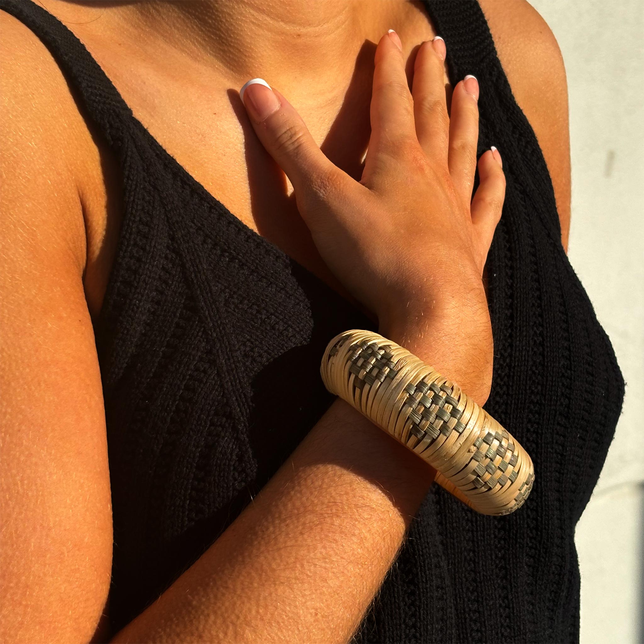 Rani Handwoven Bangle - Olive Rattan with Natural, Earthy Hues