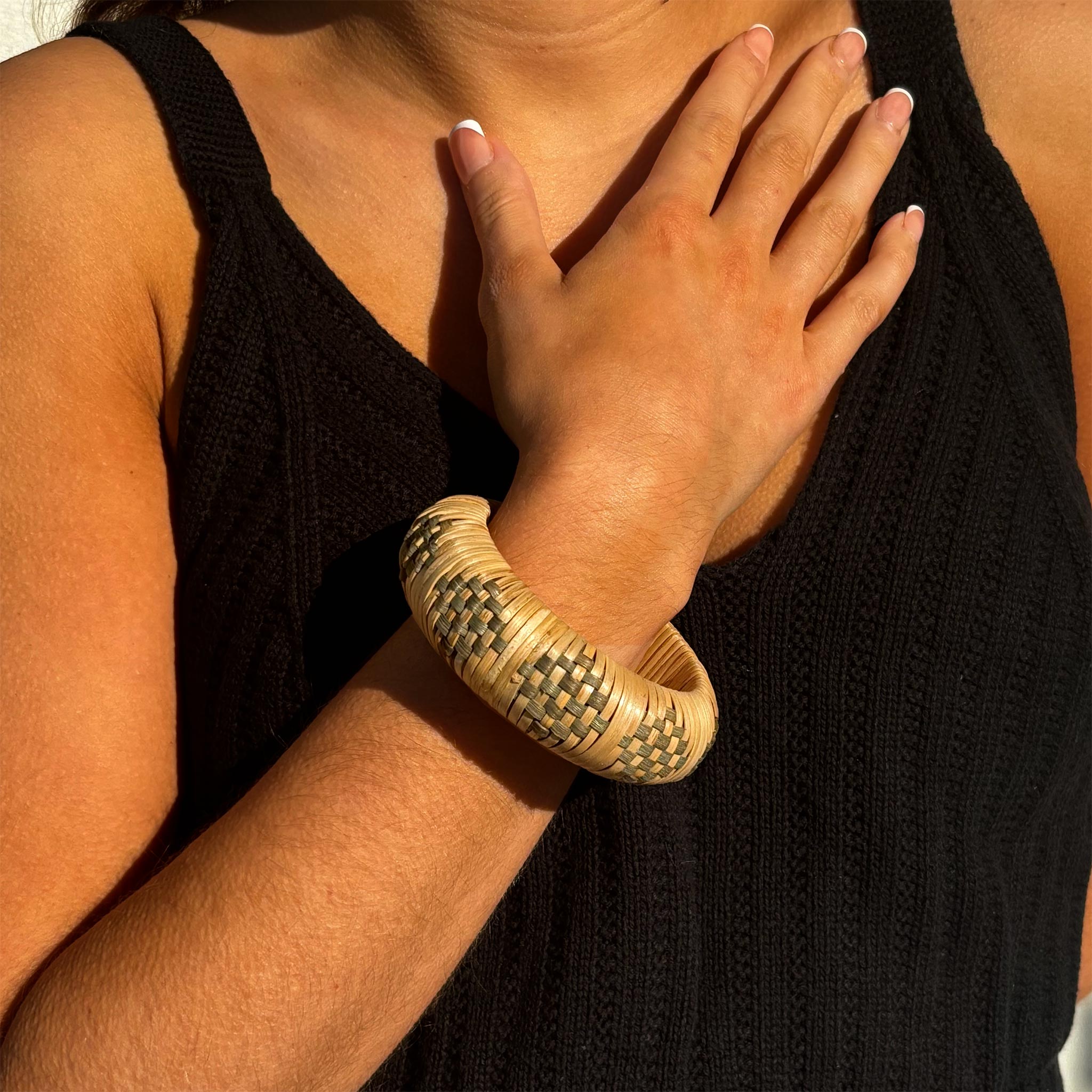 Rani Handwoven Bangle - Olive Rattan with Natural, Earthy Hues