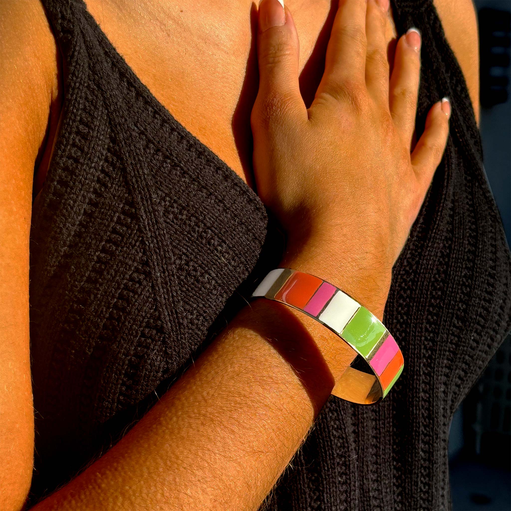 Sheetal Enameled Bangle - Color-Blocked Brass with Vibrant Enamel Accents