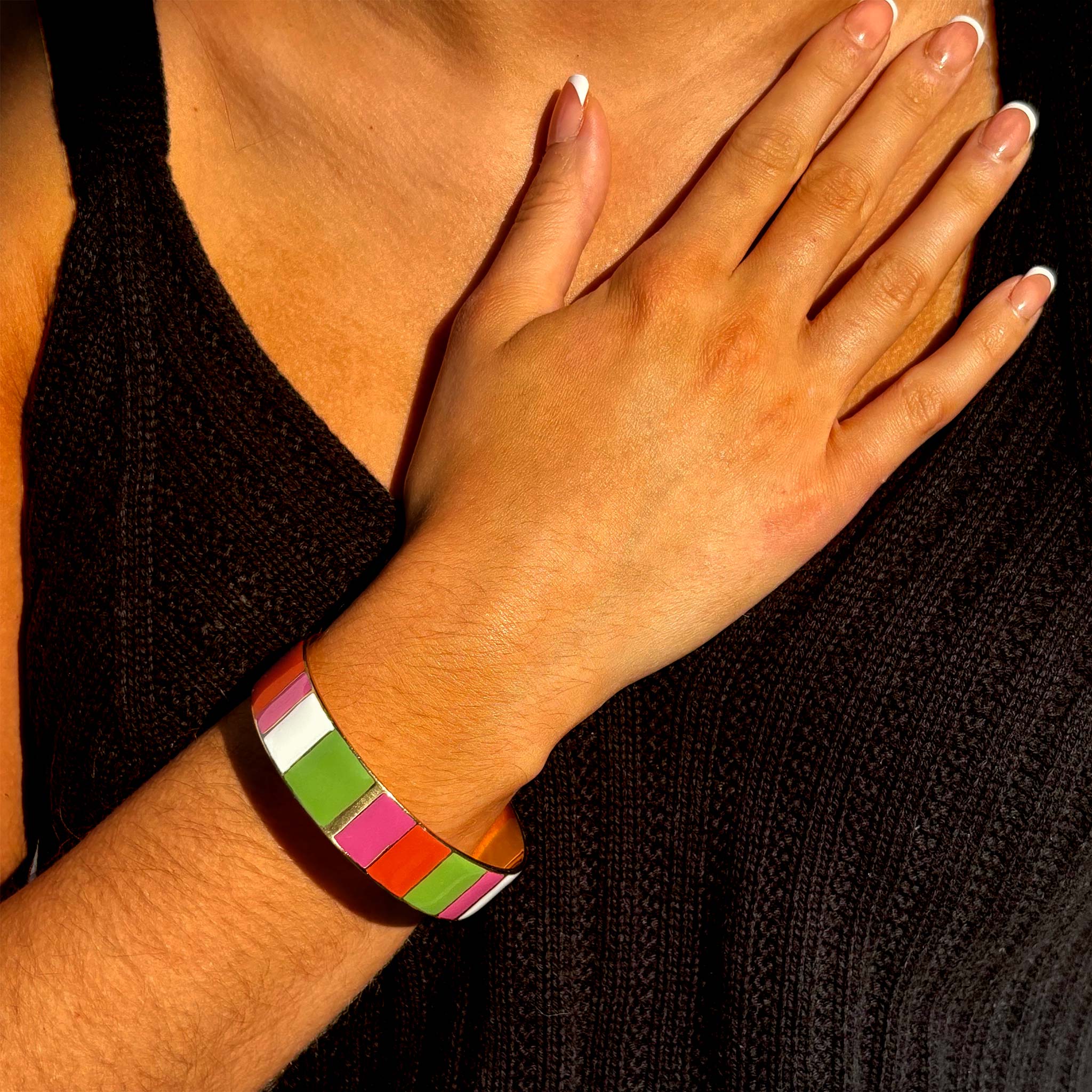 Sheetal Enameled Bangle - Color-Blocked Brass with Vibrant Enamel Accents