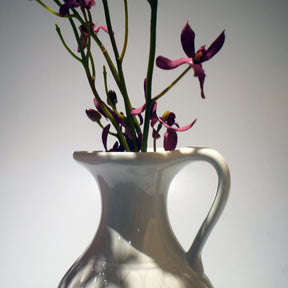 Urban Pitcher Vase – Stoneware with Glazed Design and Metal Accent