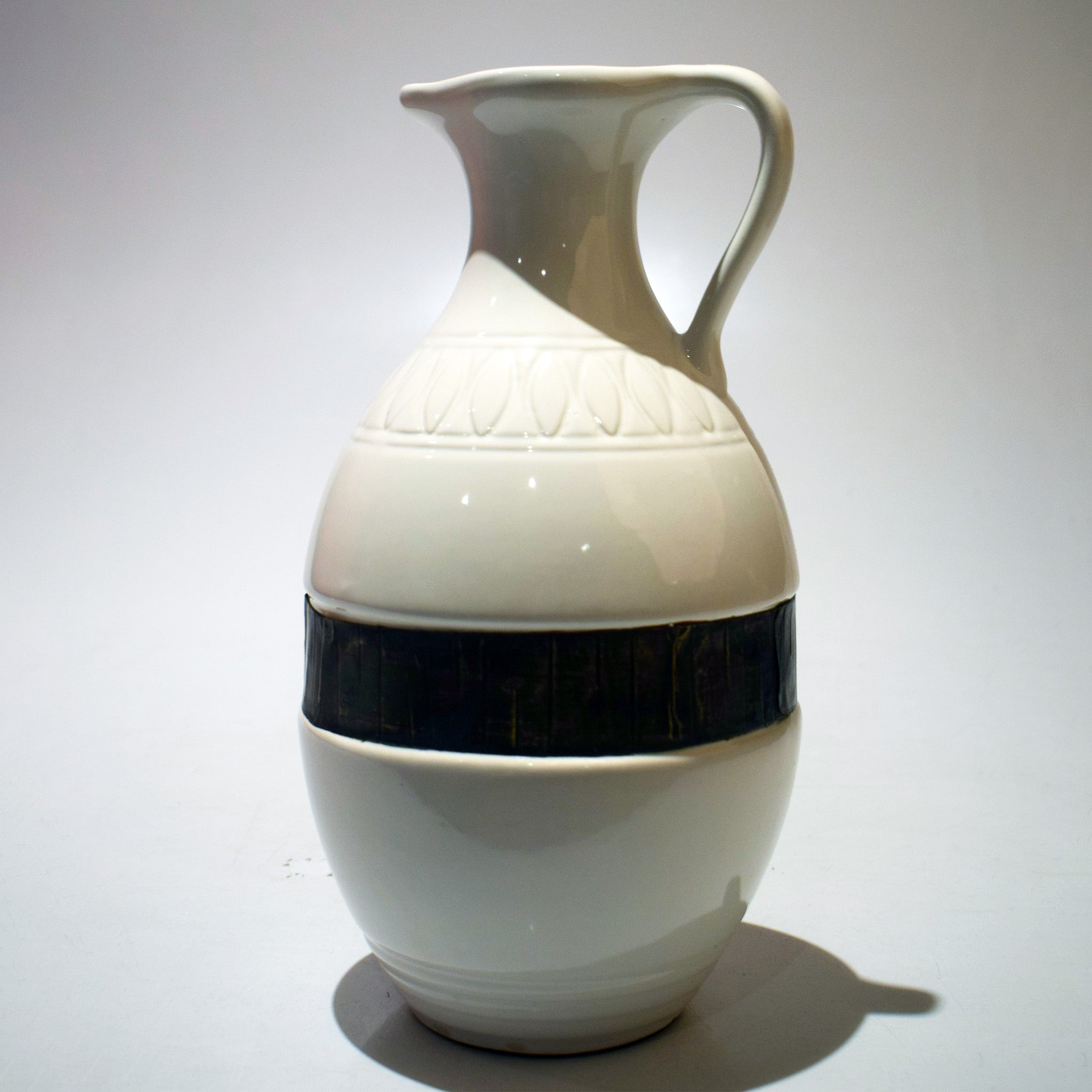 Urban Pitcher Vase – Stoneware with Glazed Design and Metal Accent