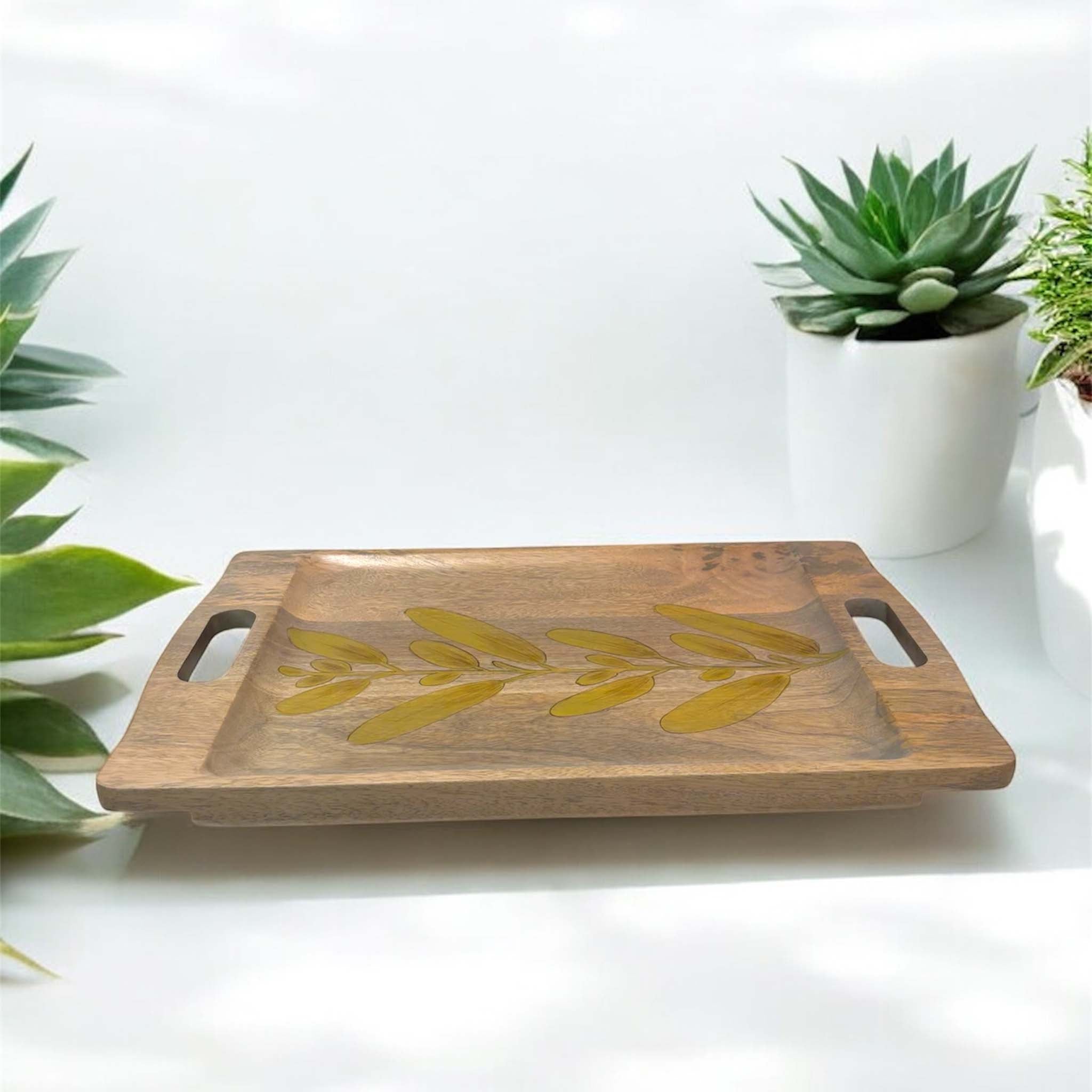 Wood Tray with Yellow Florals