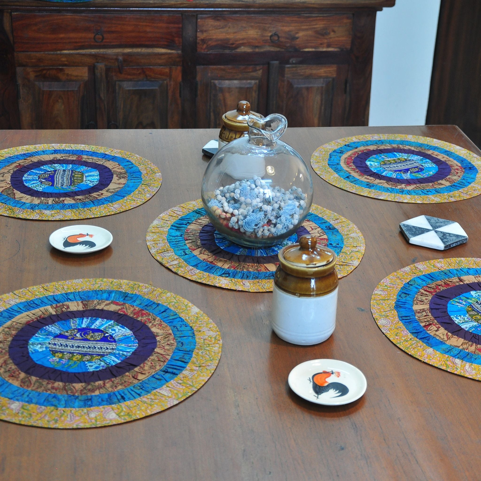 Bristi Eco-Friendly Handcrafted Placemats Set of 4, Made from Upcycled Silk Fabric Scraps