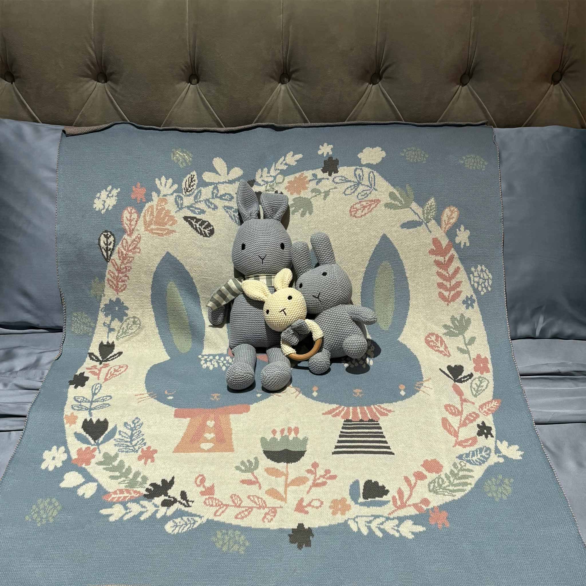 Blue Lullaby Bunny Trio & Blanket Gift Set