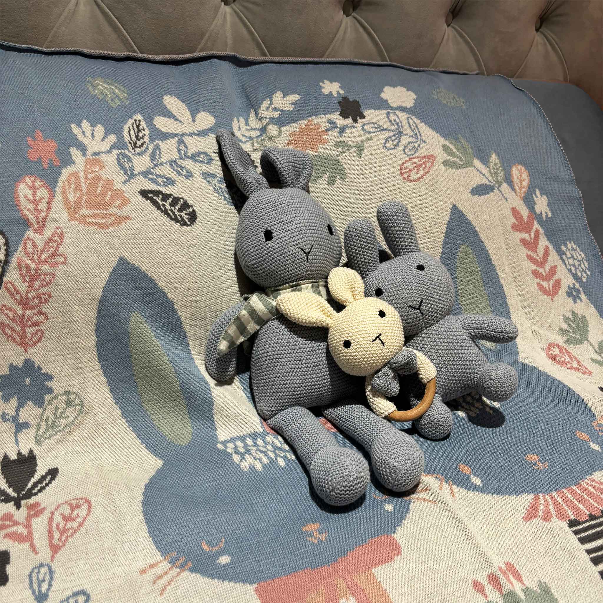 Blue Lullaby Bunny Trio & Blanket Gift Set