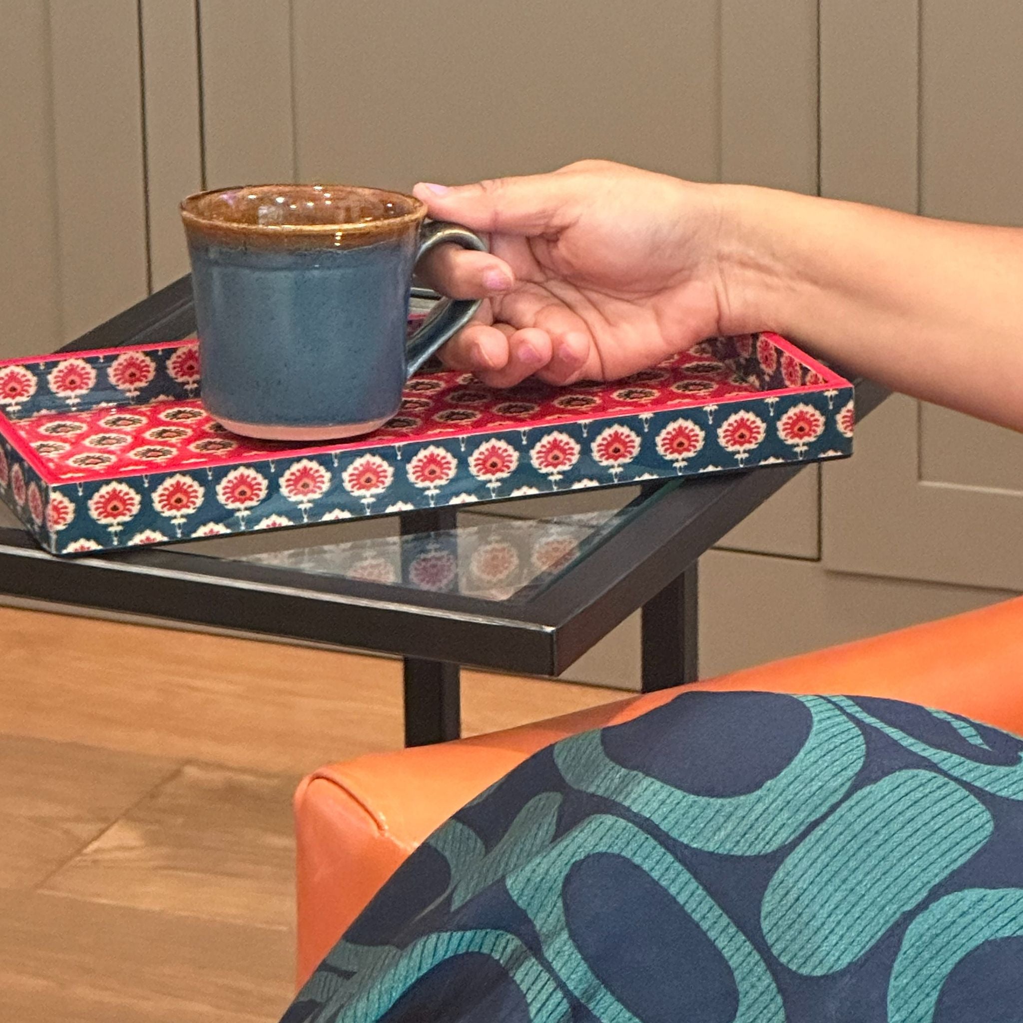 Gulmohar Tray – Enameled Floral Wood Design, Perfect for Tea