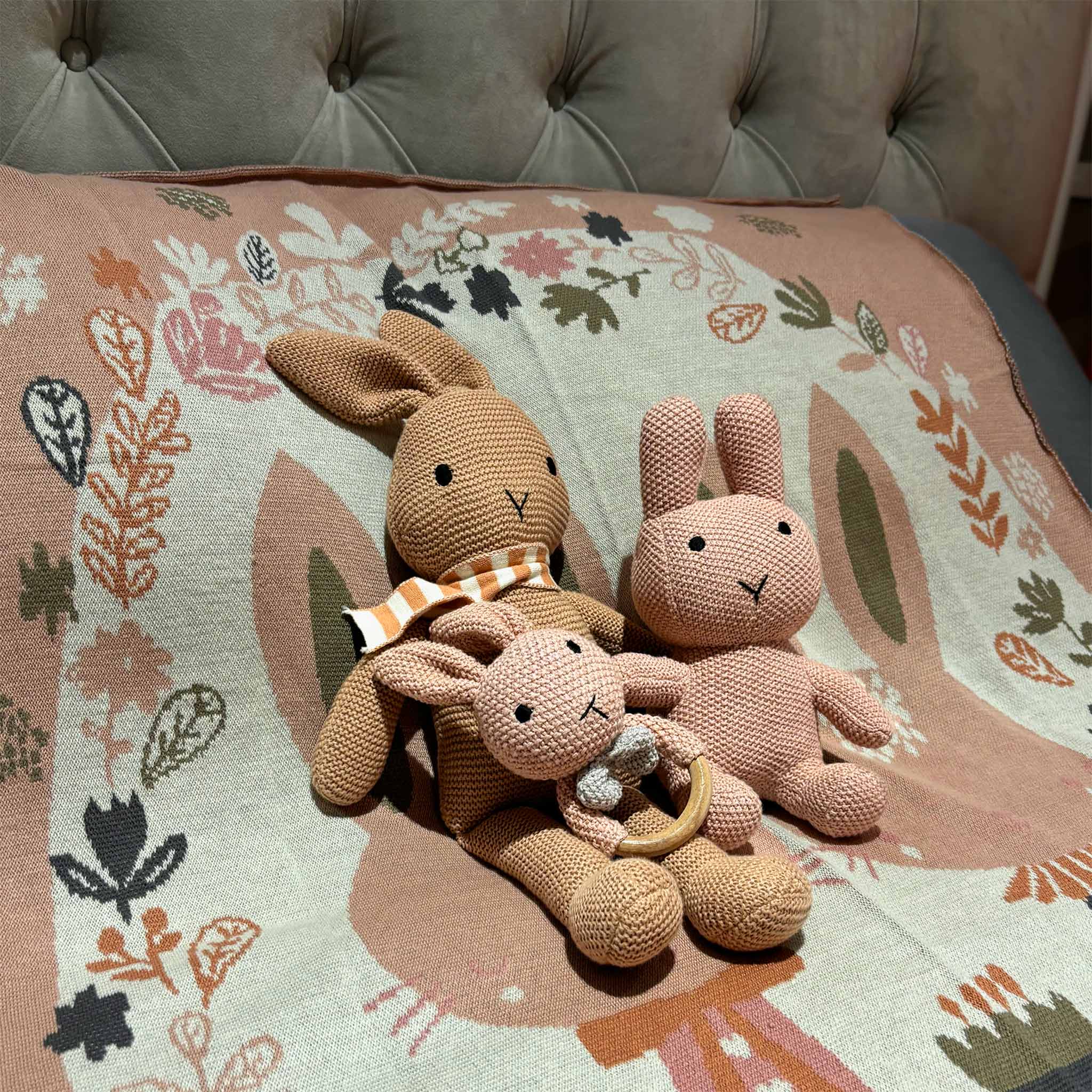 Pink Lullaby Bunny Trio & Blanket Gift Set