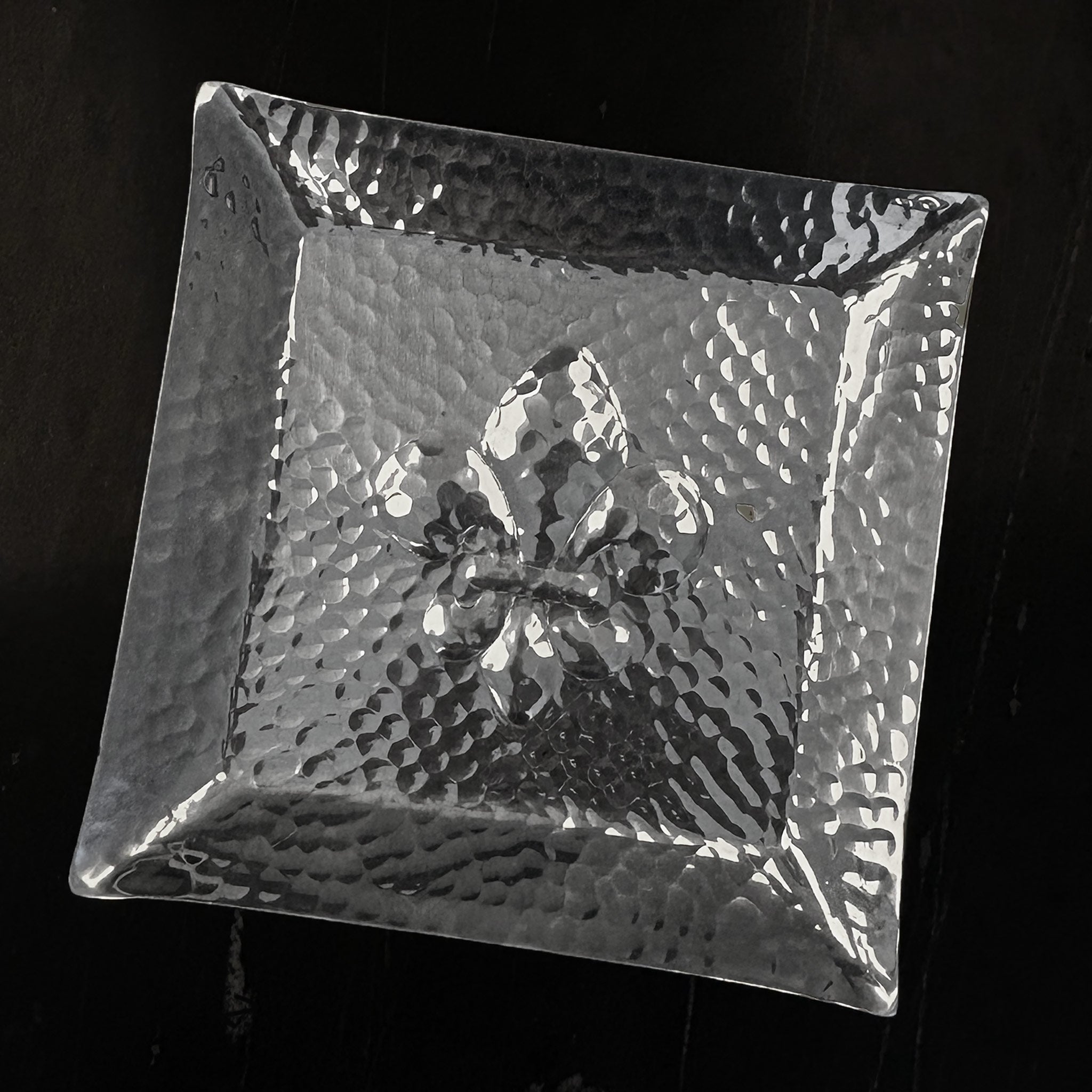 Silver Hammered Square Tray with FDL Emblem