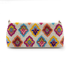 Ashoka Clutch - Bright Beaded Diamonds and Gold Chain, Summer Ready