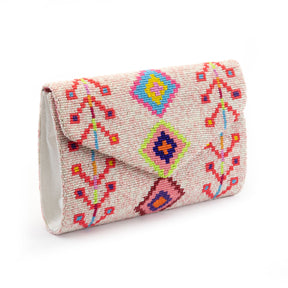 Guptra Clutch - Vibrant Tribal Designs with Handmade Beads and Gold Chain